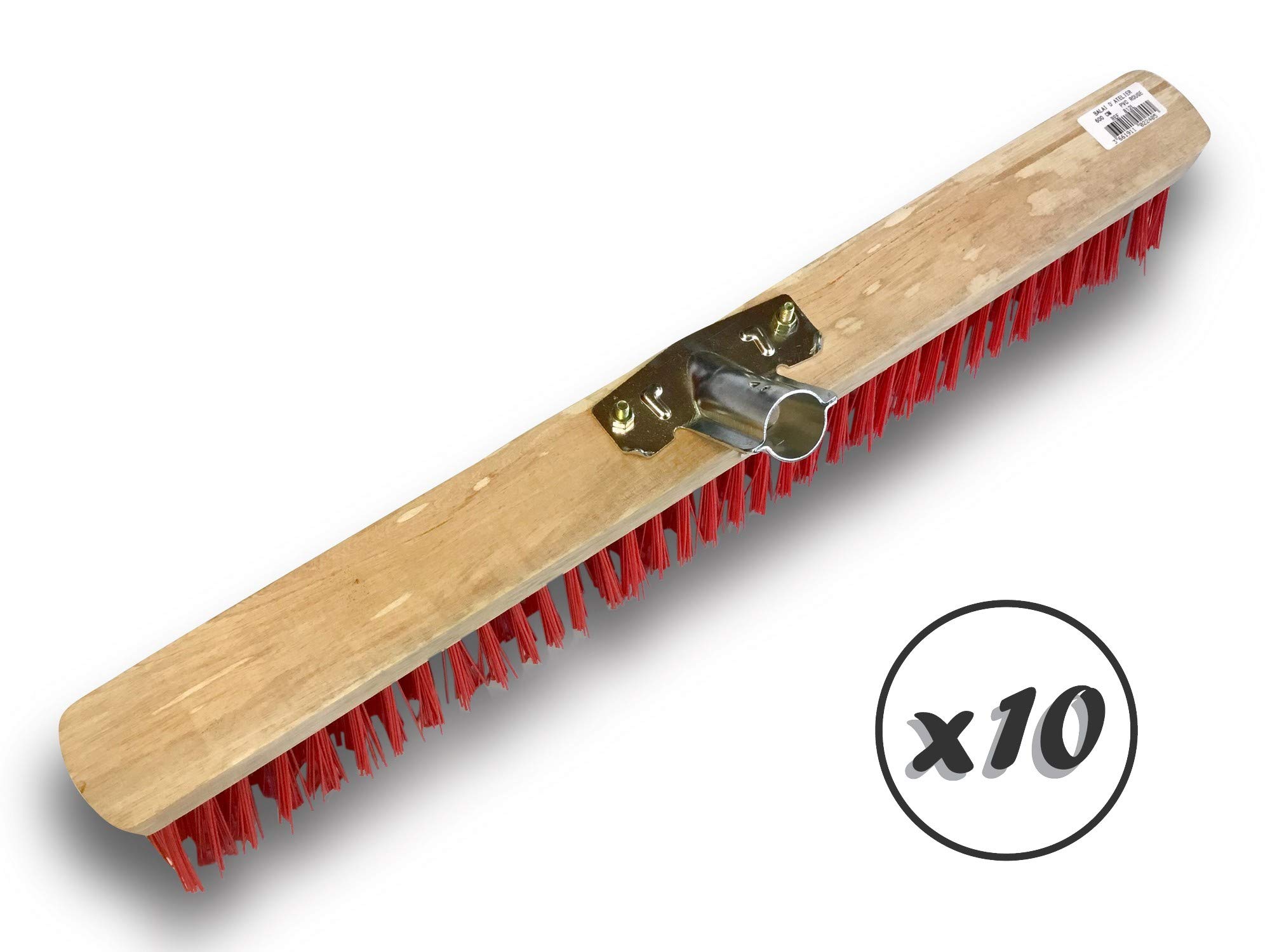 Miotła warsztatowa typu kantonier | Zestaw 10 | Track Outdoor | Długość 60 cm | Wypełnienie szczotką PVC czerwoną | Drewniana podeszwa | Metalowe tulejki Ø 28 mm | Bez uchwytu | Kibros 2360Bx10
