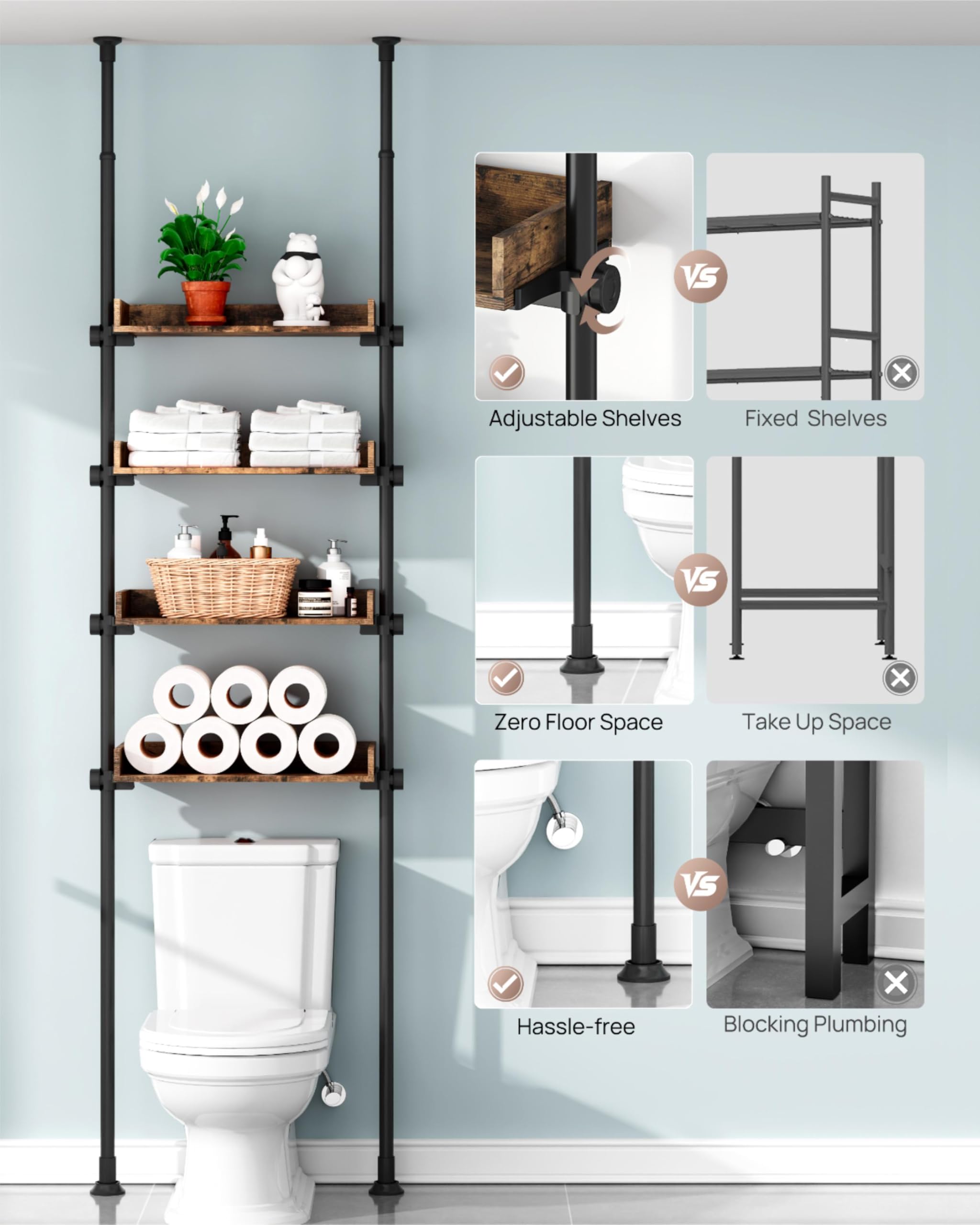Amazon.com: ALLZONE Bathroom Organizer, Over The Toilet Storage, 4