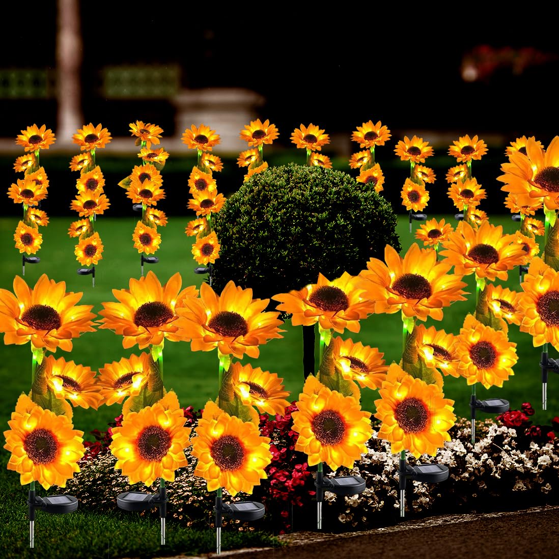 2 Pack Sunflower Solar Lights Outdoor Decor with 6 Sunflowers Yellow Flower Lights Decorative Waterproof for Patio Lawn Garden Yard Pathway Decoration