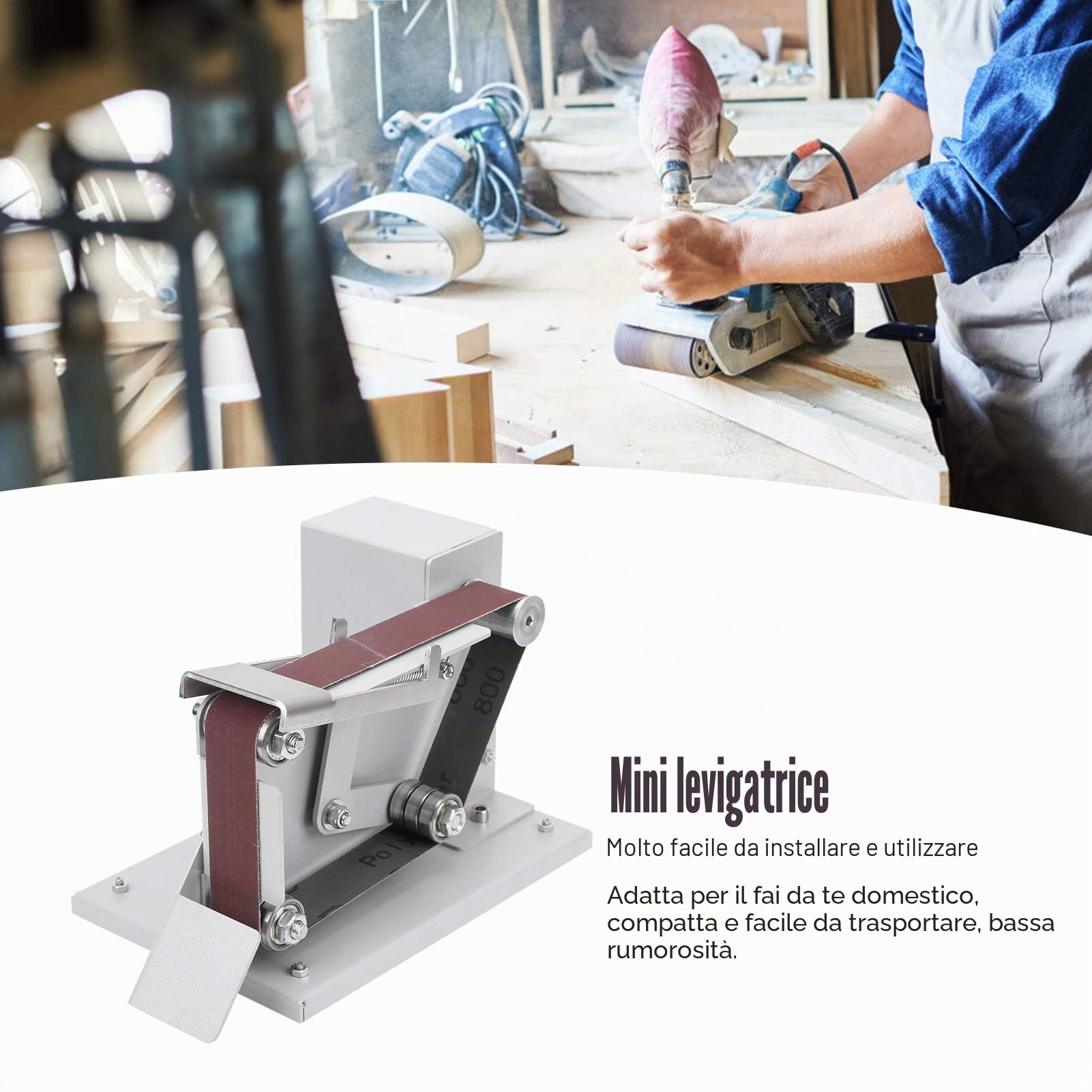 AYNEFY Mini Levigatrice a Nastro Elettrica Regolabile - Nastro per Bordi Multifunzione, 4500-9000 giri/min, 7 volte (EU 220 V)