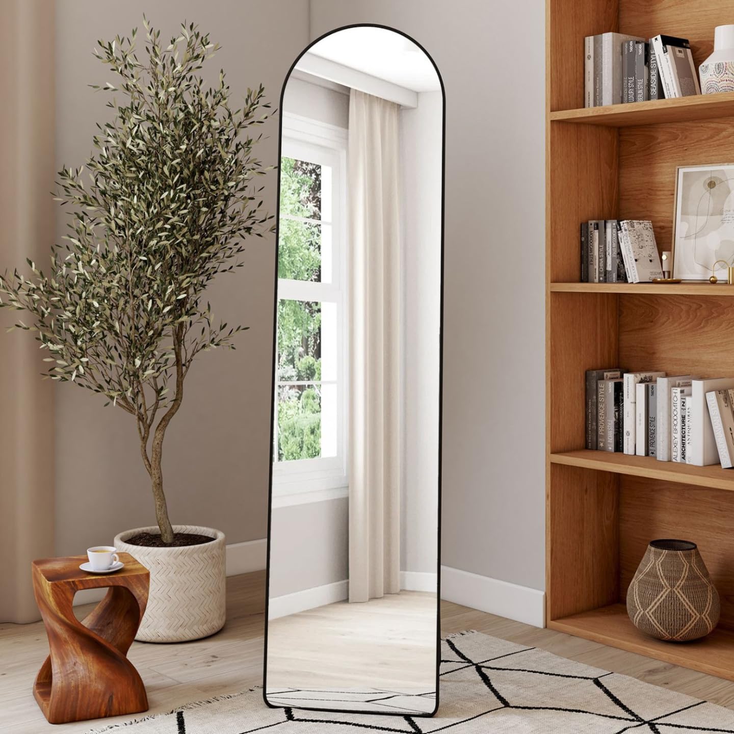 IDMarket - Miroir sur Pied Contour Noir 160 x 40 cm