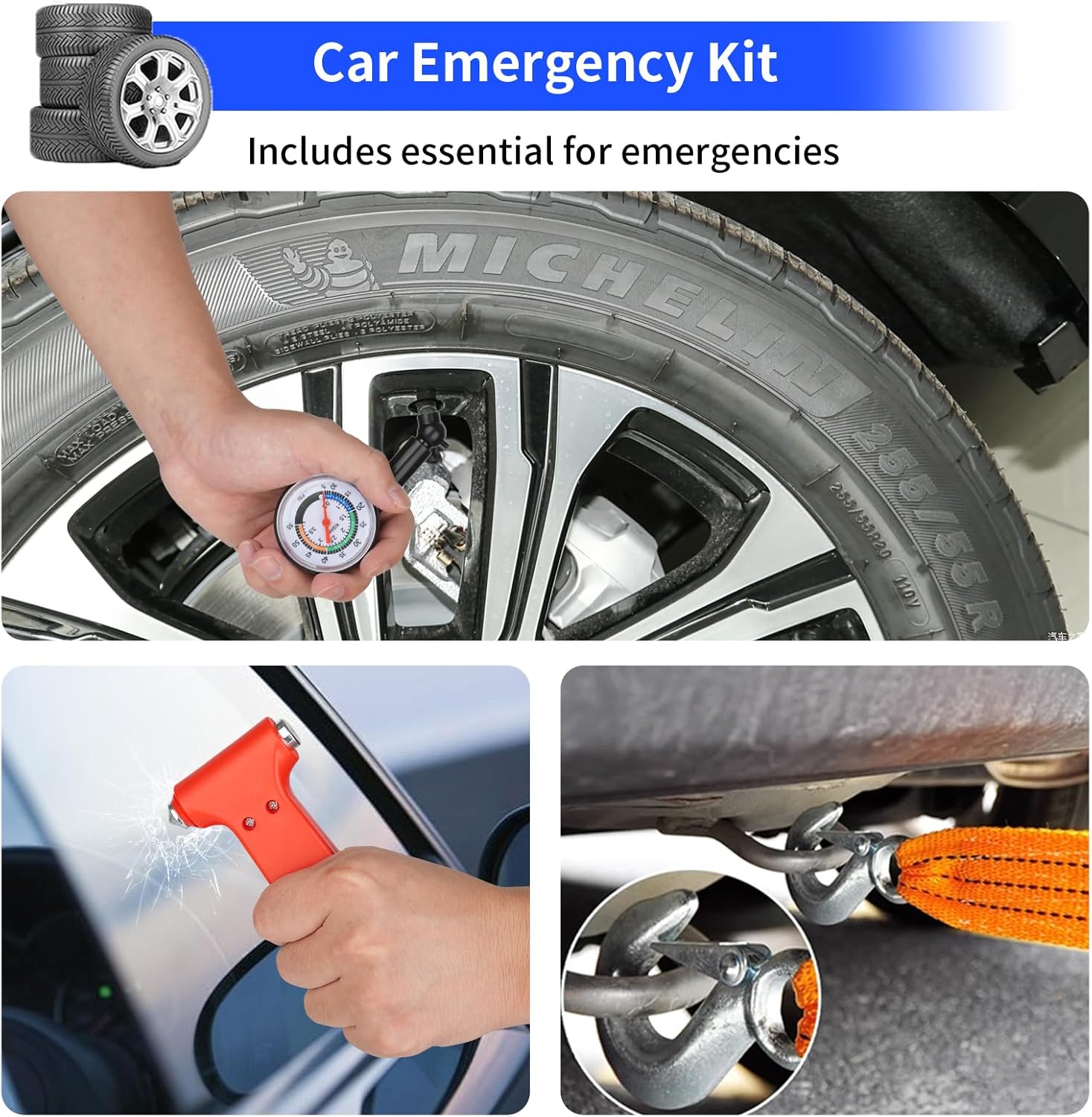 Scissor Jack Kit - 2 Ton (4409 Lbs) Tire Changing Kit with Lug Wrench, Emergency Spare Tire Removal Tool for Car, Truck, SUV (15pcs)