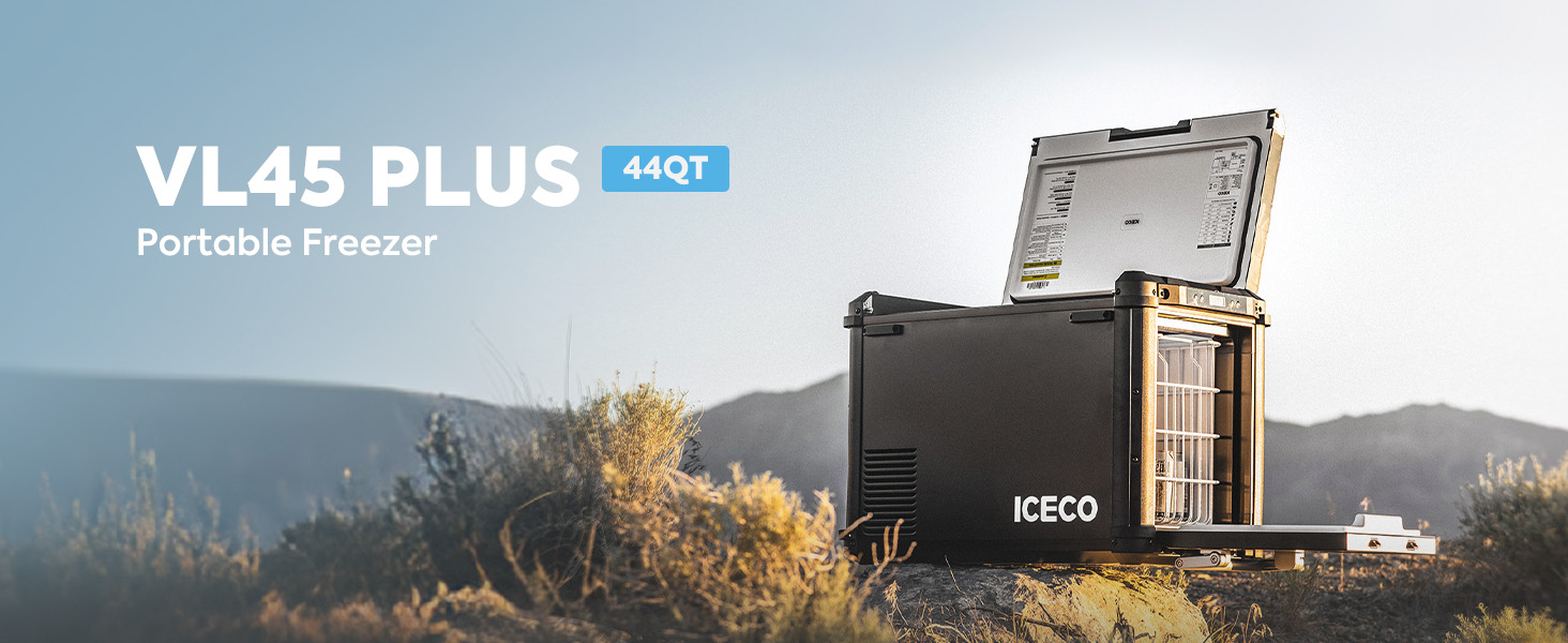 Image of ICECO VL45PLUS 12 Volt Refrigerator, 44 QT Portable Freezer, Electric Compressor Cooler Powered by SECOP, 3 Ways Access, 12 /24V DC 110~240 Volt AC, 12V Car Fridge for Travel Camping, 0℉ to 50℉