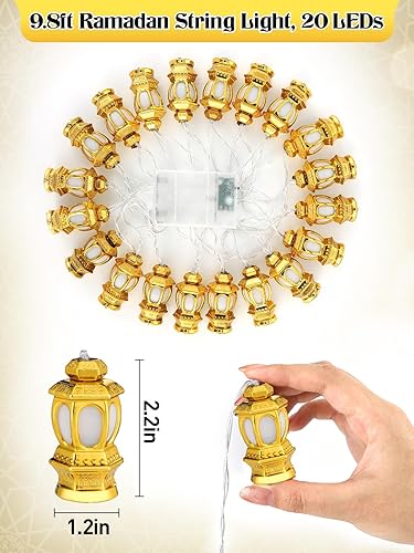Miniatura 4 de ANPHSIN Ramadan Eid - Guirnalda de luces de 9.8 pies, 20 luces LED, linterna de decoración Mubarak con 2 modos de luz, funciona con pilas para