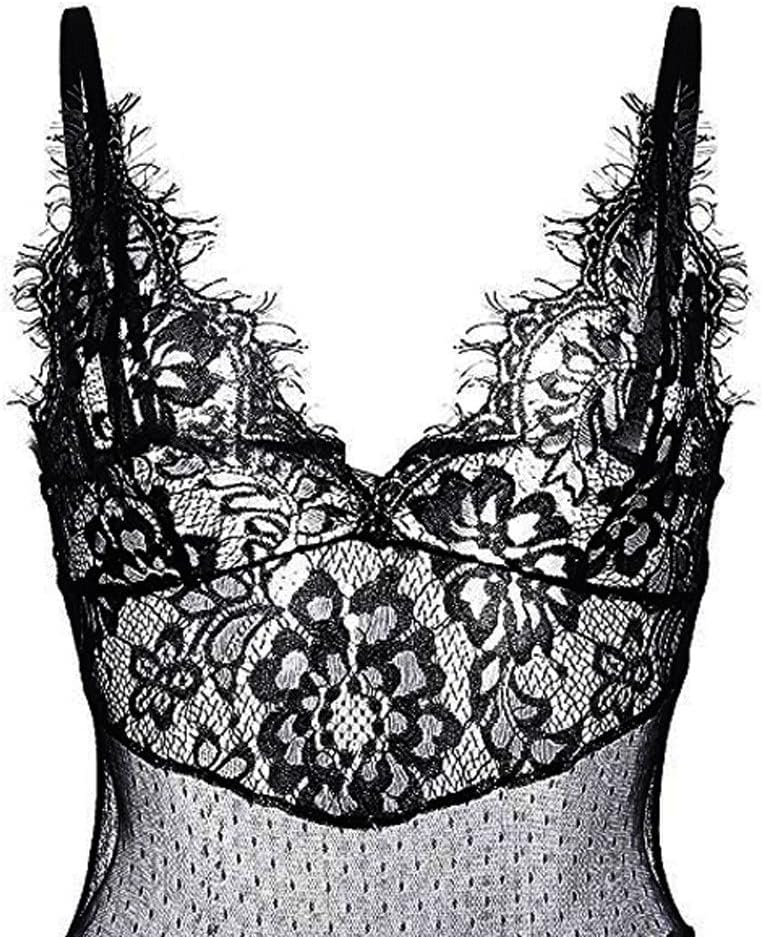 Women Sexy Bodysuit Sheer Lace V-Neck Lingerie Sleeveless Sling Thin