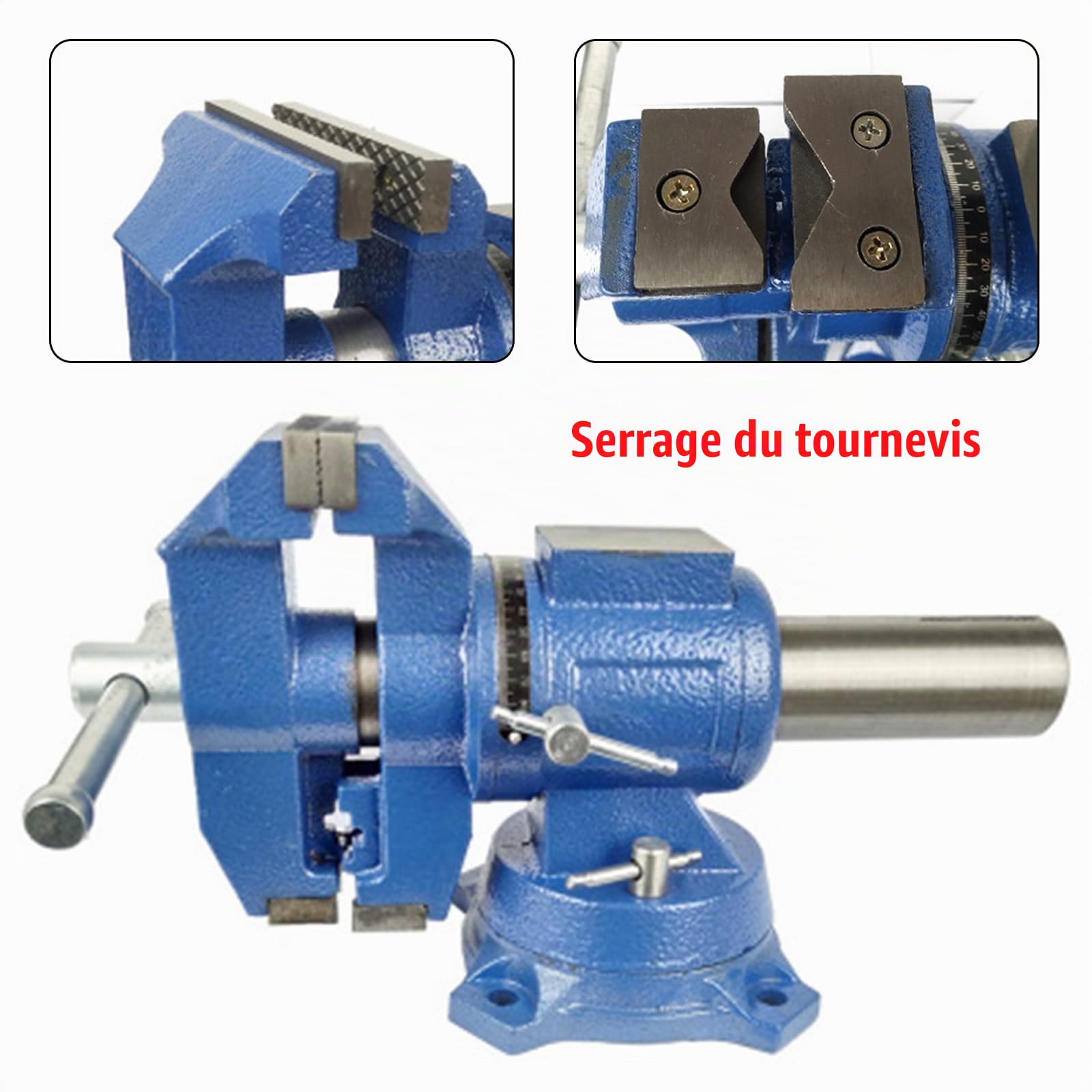 Étau pivotant professionnel, pivotant, enclume, plateau tournant, étau de table, établi, mâchoires en acier de haute qualité, étau de table multifonctionnel, pour mécaniciens et