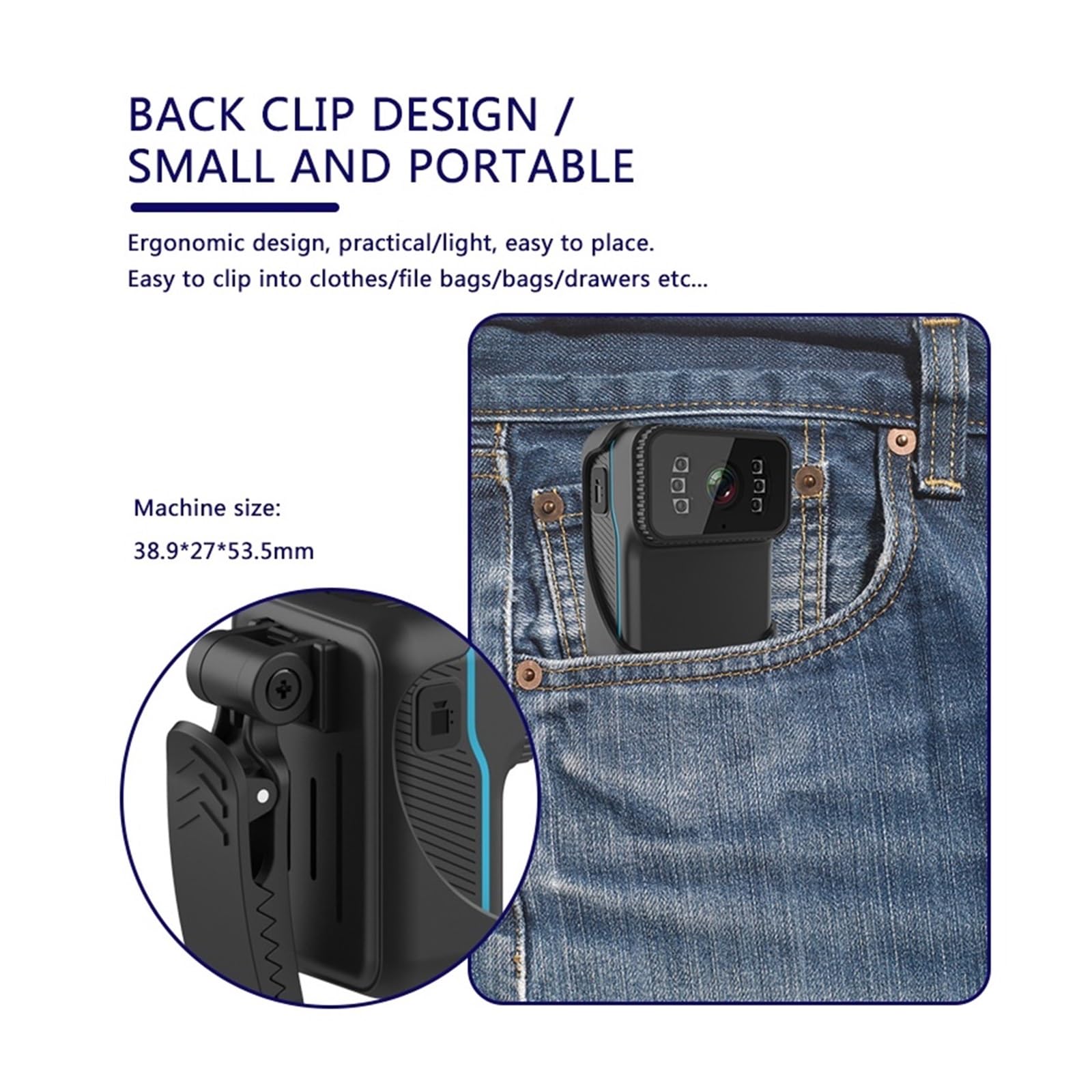Fotocamera corporea, 1080P HD portatile Body Action Camera, DV Camcorder Registrazione in loop, Supporto TF Card Night Vision Cam Video MP4(Camera Add 128GB)
