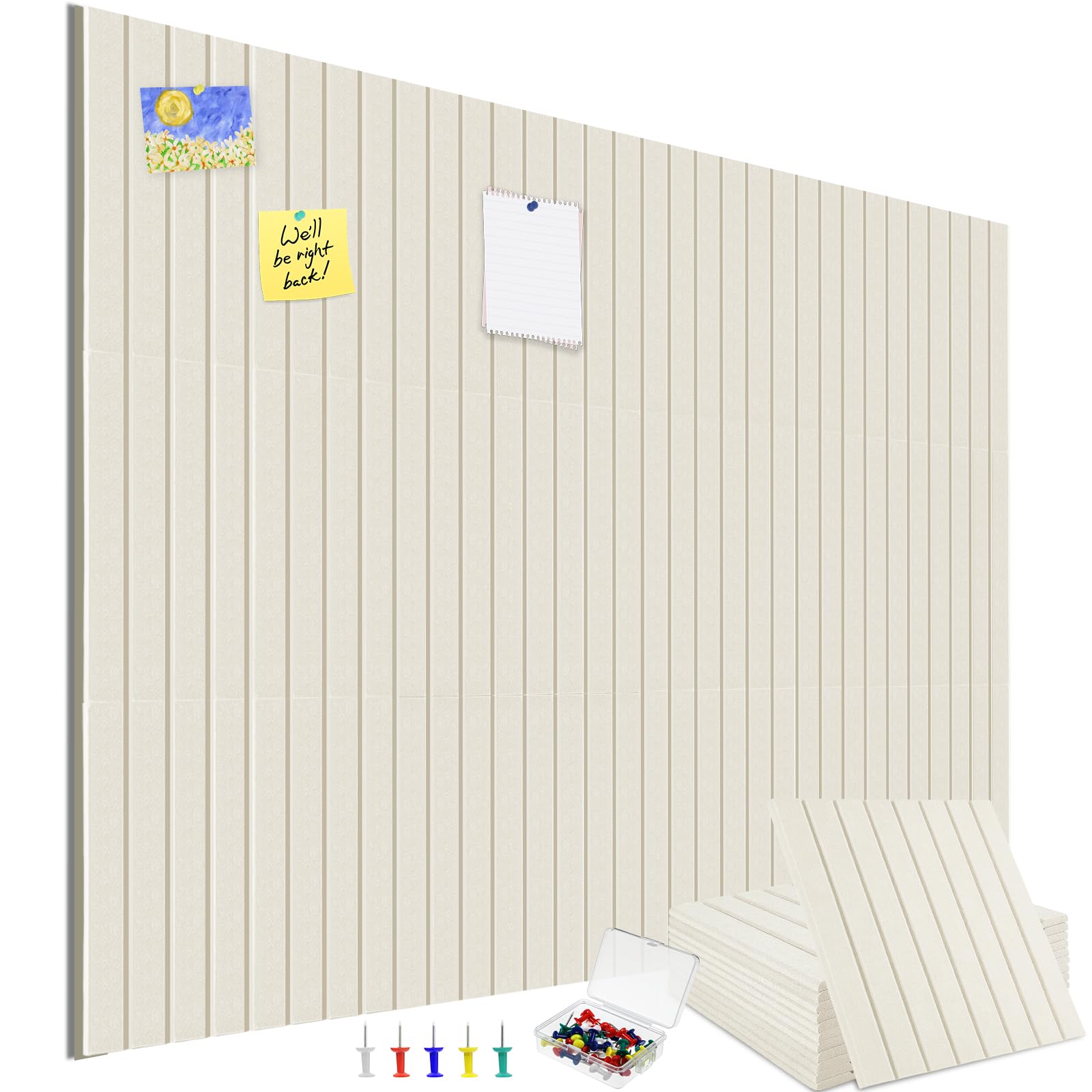 Thboxes Large Cork Board Alternative 48" x 36", 12-Pack Pin Board with 60 Pushpins, Notice Boards Felt Bulletin Boards Tiles for Walls Office Decor Organizer, 70 Adhesive Tabs Included - Oatmeal