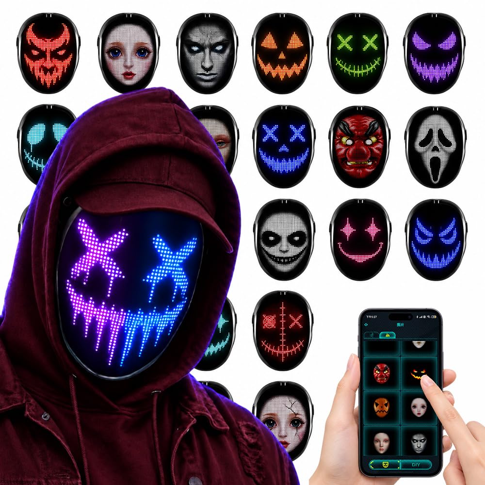 Led Mask with Gesture Sensing, 115 Images and 12H Battery LED Mask with App