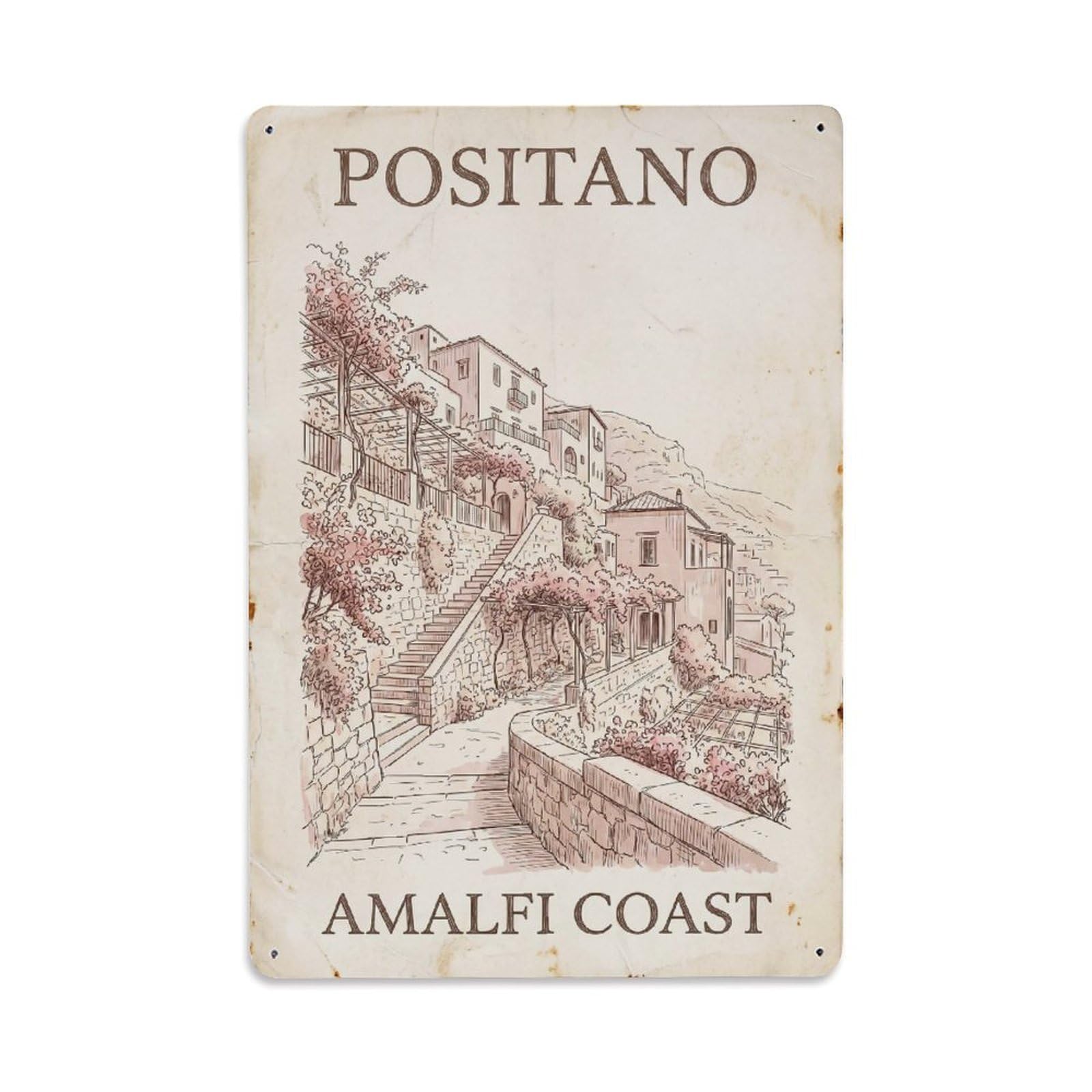 Vintage Travel Positano Italy Shore Metal Tin Sign