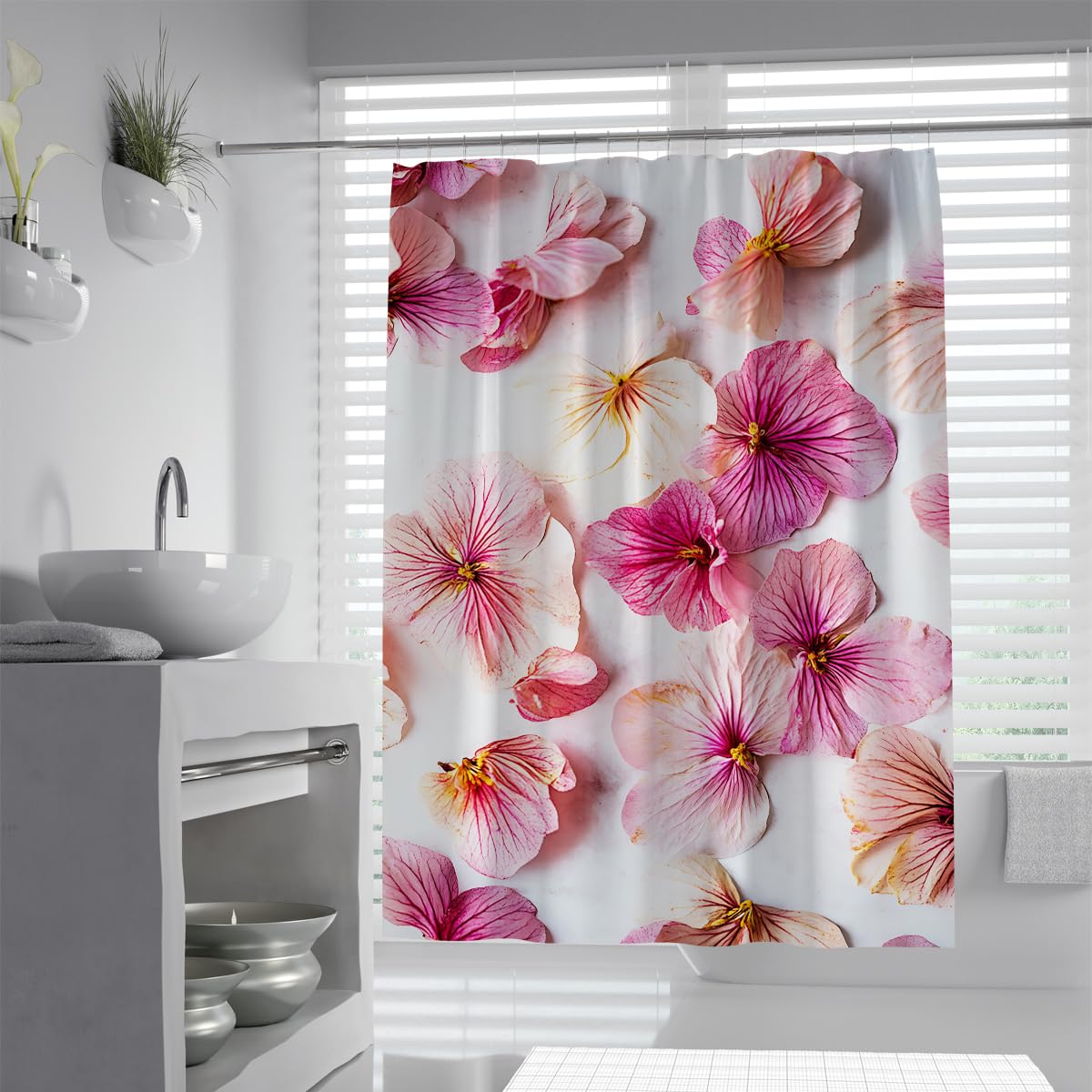 UIRINGART Luxury Pink Petal Shower Curtain W120xL180cm Vibrant Floral Blossom Design Mildew Resistant Waterproof Bath Curtains Walk In Shower With Hooks