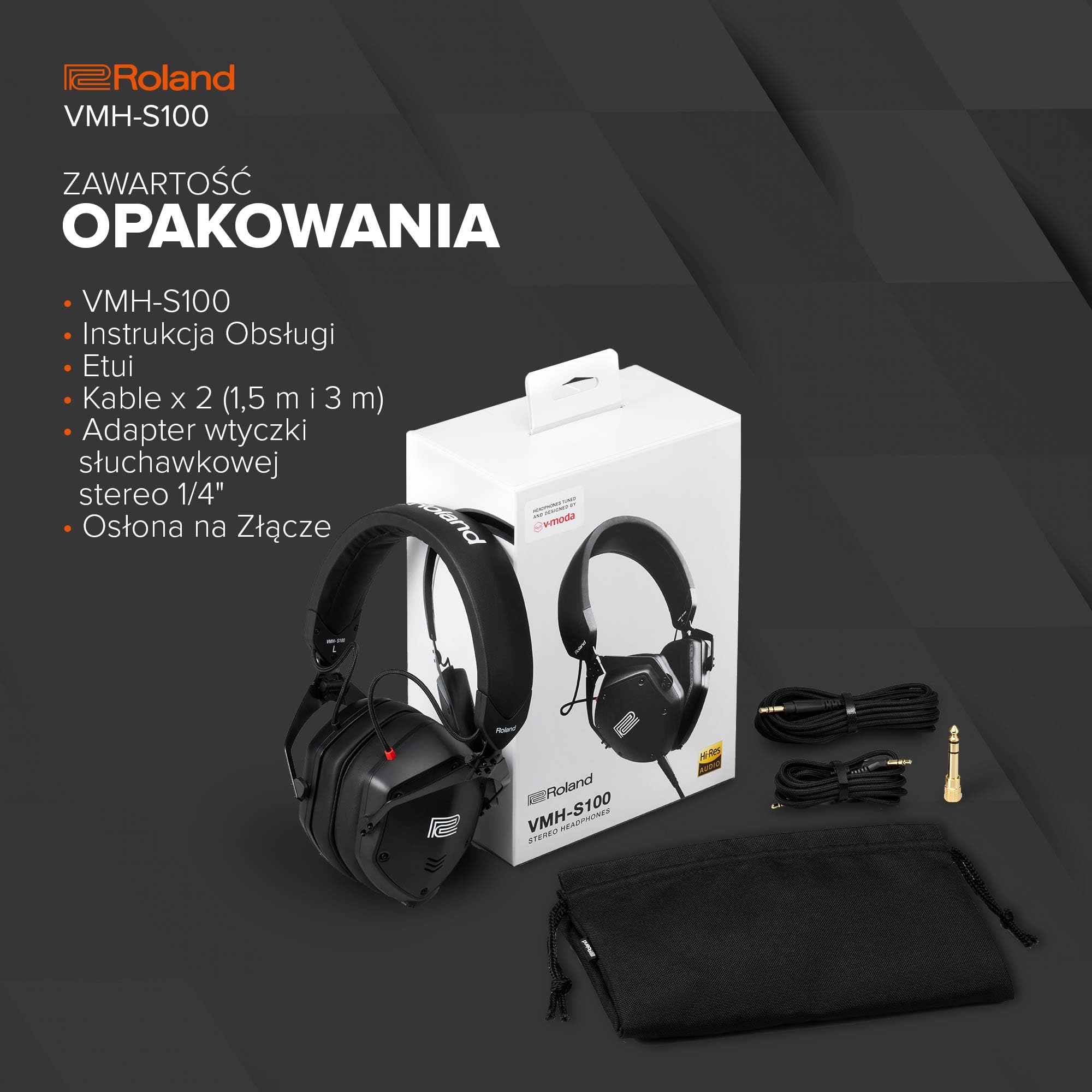 Roland VMH-S100 | Słuchawki Nauszne Hi-Res do Produkcji Muzycznej | Szerokie Pasmo Przenoszenia | Niesamowita Izolacja Dźwięku | Przetwornik 50 mm | Wygodne i Trwałe