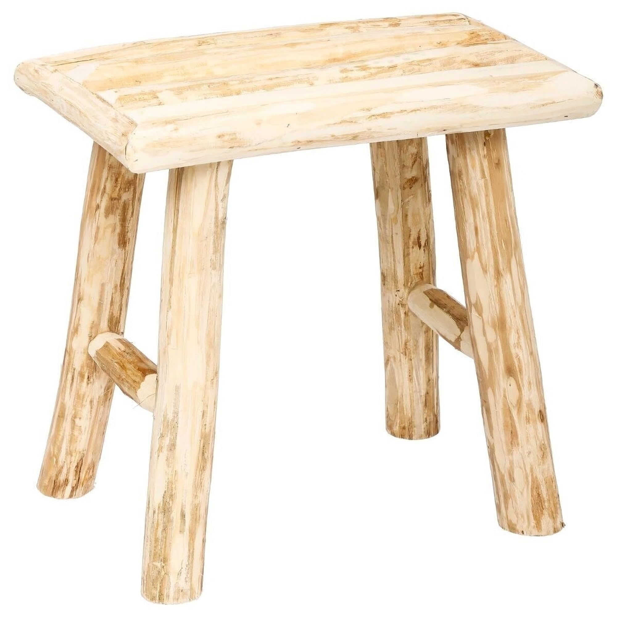 Well Home - Taburete de madera de álamo en color beige, H.32cm