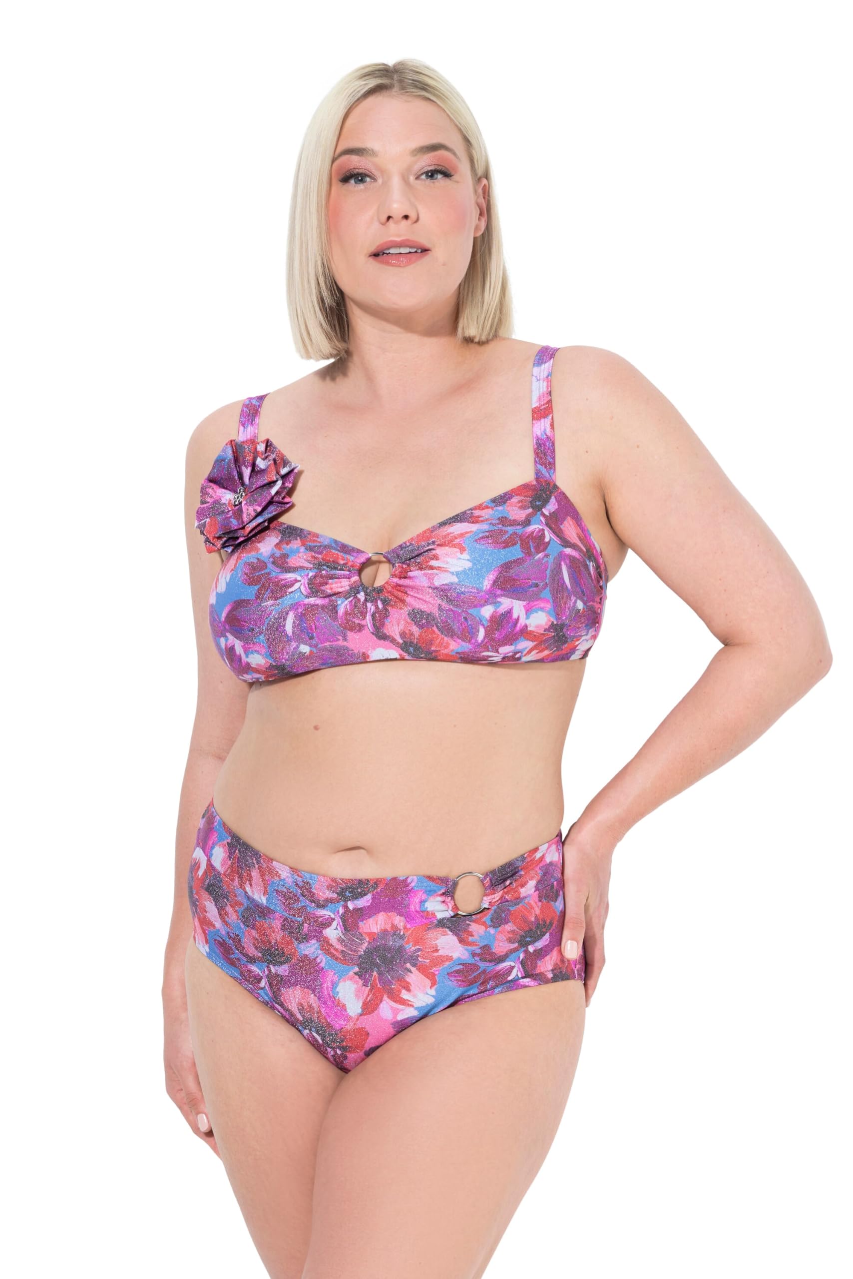 Ulla Popken Damen Tina, Glitzerprint, Blumenbrosche Bikini-Set