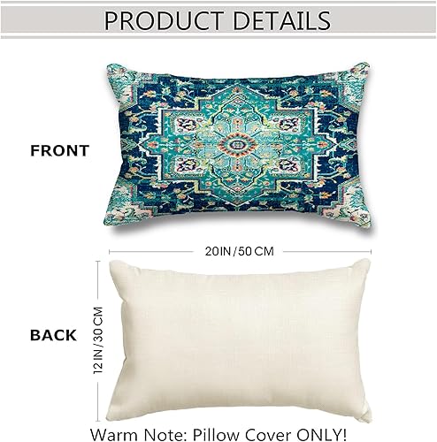 Miniatura 2 de Juego de 2 fundas de almohada de estilo bohemio, diseño étnico, de lino, persa, patrón tribal, funda de cojín decorativa cuadrada para el hogar y la