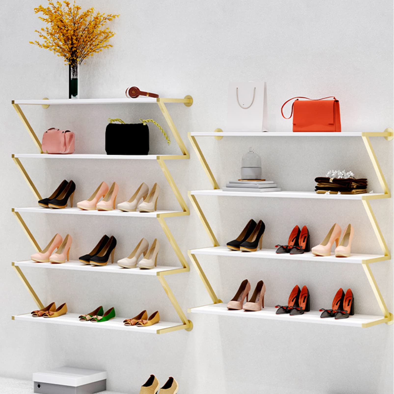 Wandmontiertes Metall-Präsentationsregal, Schuhregal, Bekleidungsgeschäft, Boutique, Einzelhandel, Schuhregal, Bekleidungsvitrine, Aufbewahrungsregal für kommerzielles Handtaschenzubehör, H