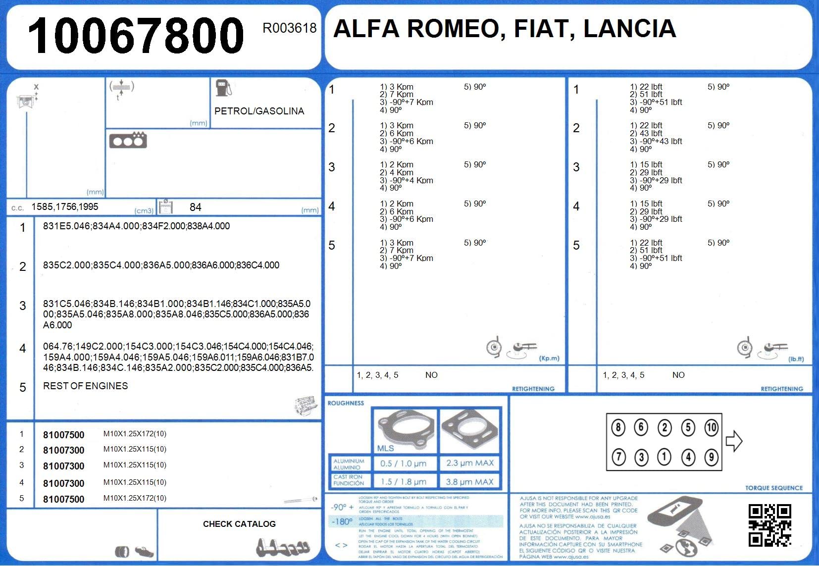 Ajusa 50106500 Juego completo de juntas, motor