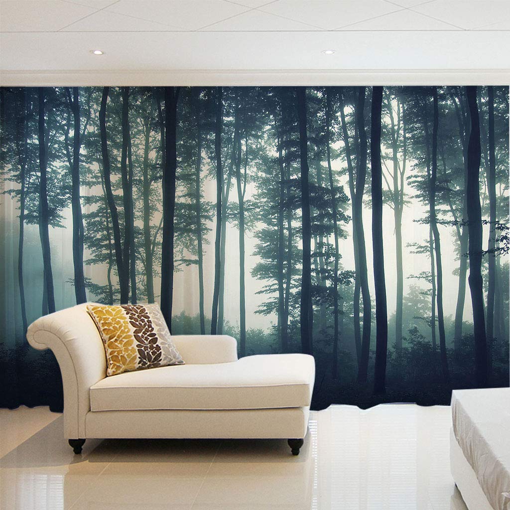 Voilage fenetre salon moderne paysage forestier 2 panels 132x145cm