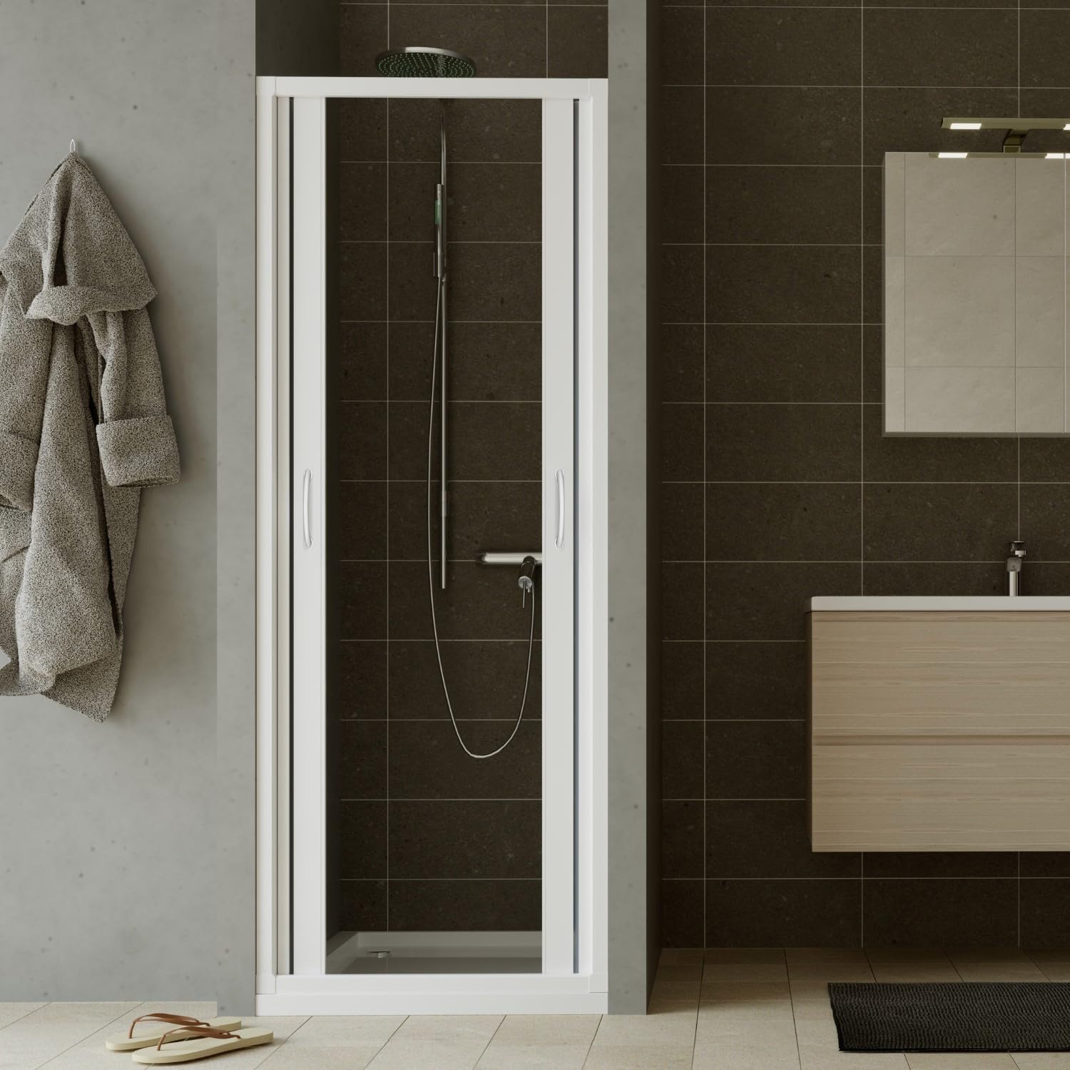 Puerta De Ducha Plegable PVC Idralite 160x185cm - Apertura Central, Reversible Y Cortable