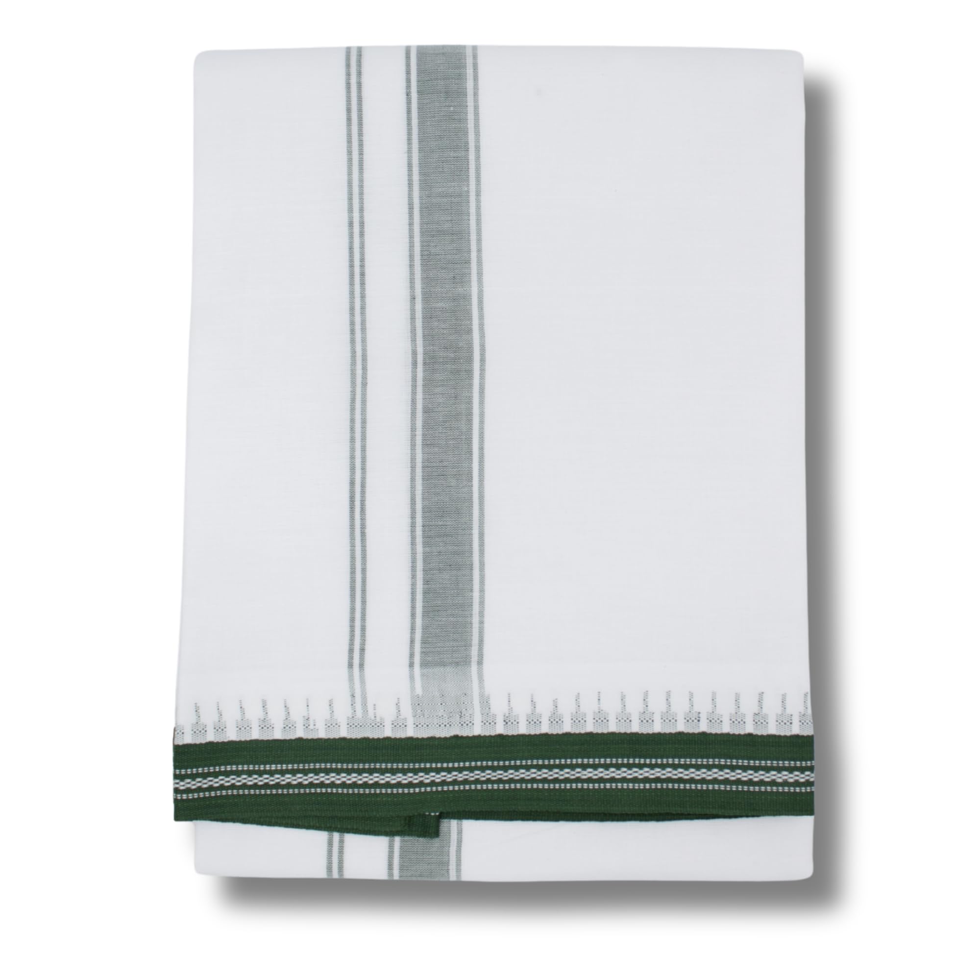 Cotton Kadhar Dhoti For Men | Traditional Kerela Style | Single Dhoti With Border | Solid Striped for Men | Ethinic | Soft & Comfortable | Ideal For Home & Devotional Events | 2Mtr-image-0