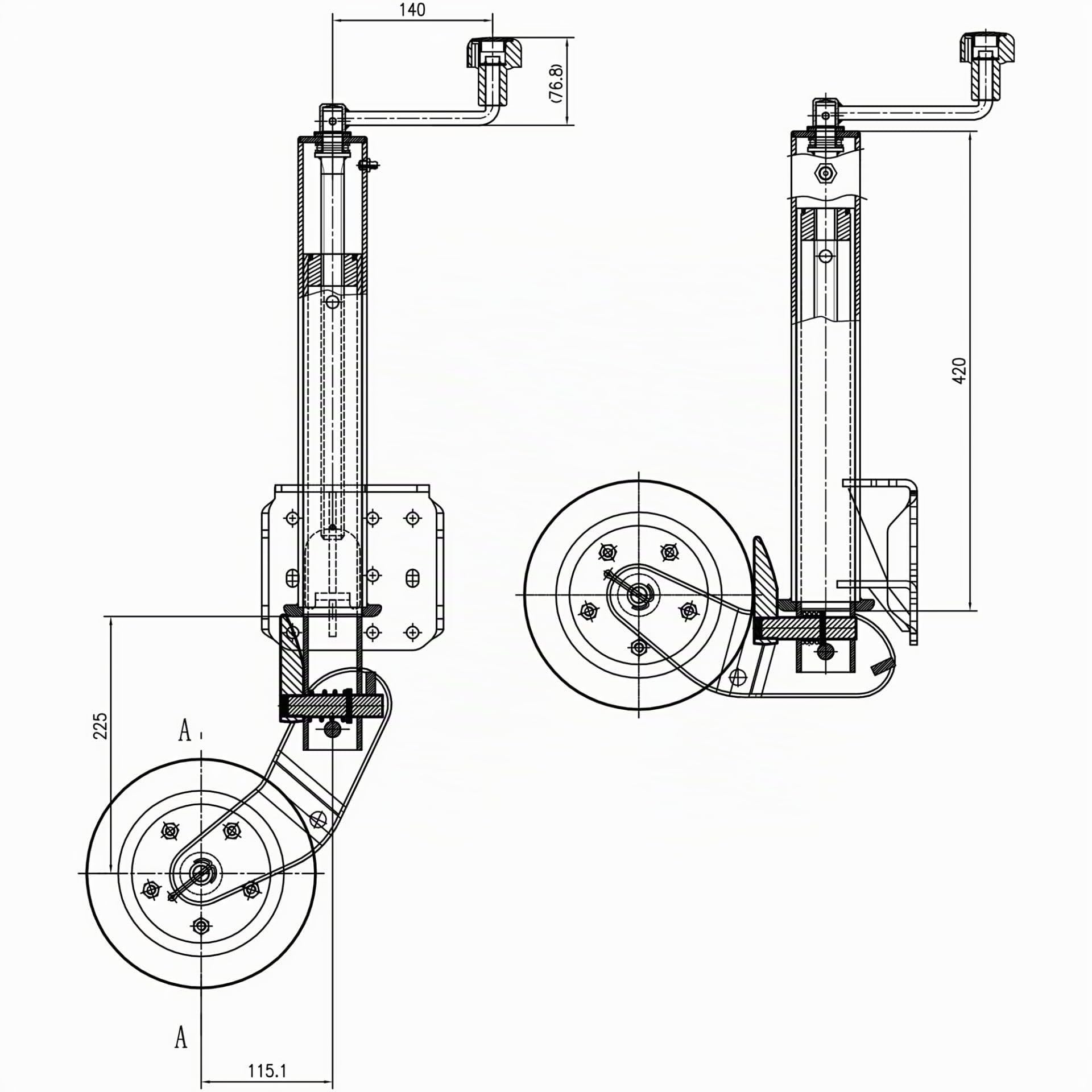 mb-m Stützrad 500KG Ø 60mm 200x50 erhöhte Tragfähigkeit für Anhänger | Bugrad | Schwerlast Stützrad