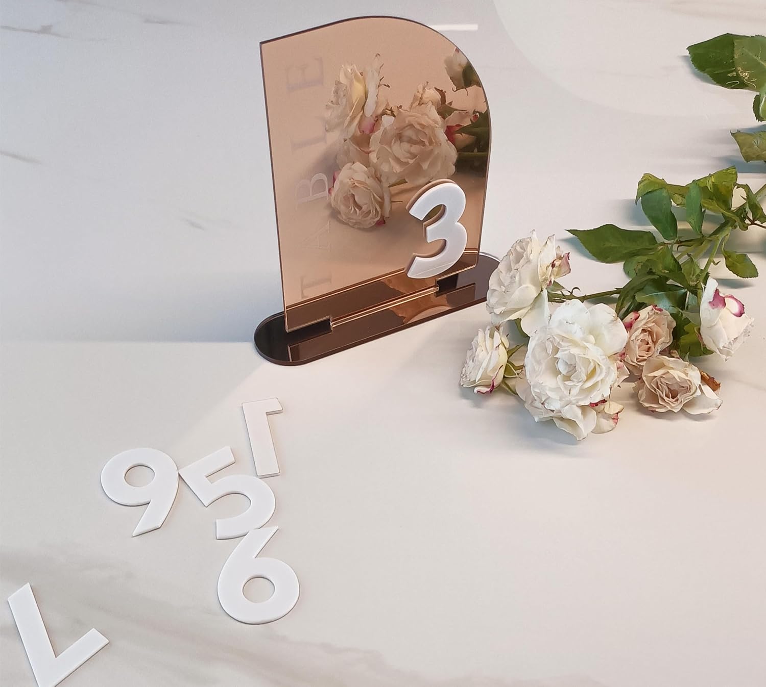 Acrylic Wedding Table Numbers,Semi-Arched Mirrored Acrylic Table Numbers for Centerpiece, Reception, Decoration, Party, Anniversary, Event (Number 1-15, Rose Gold Mirror)