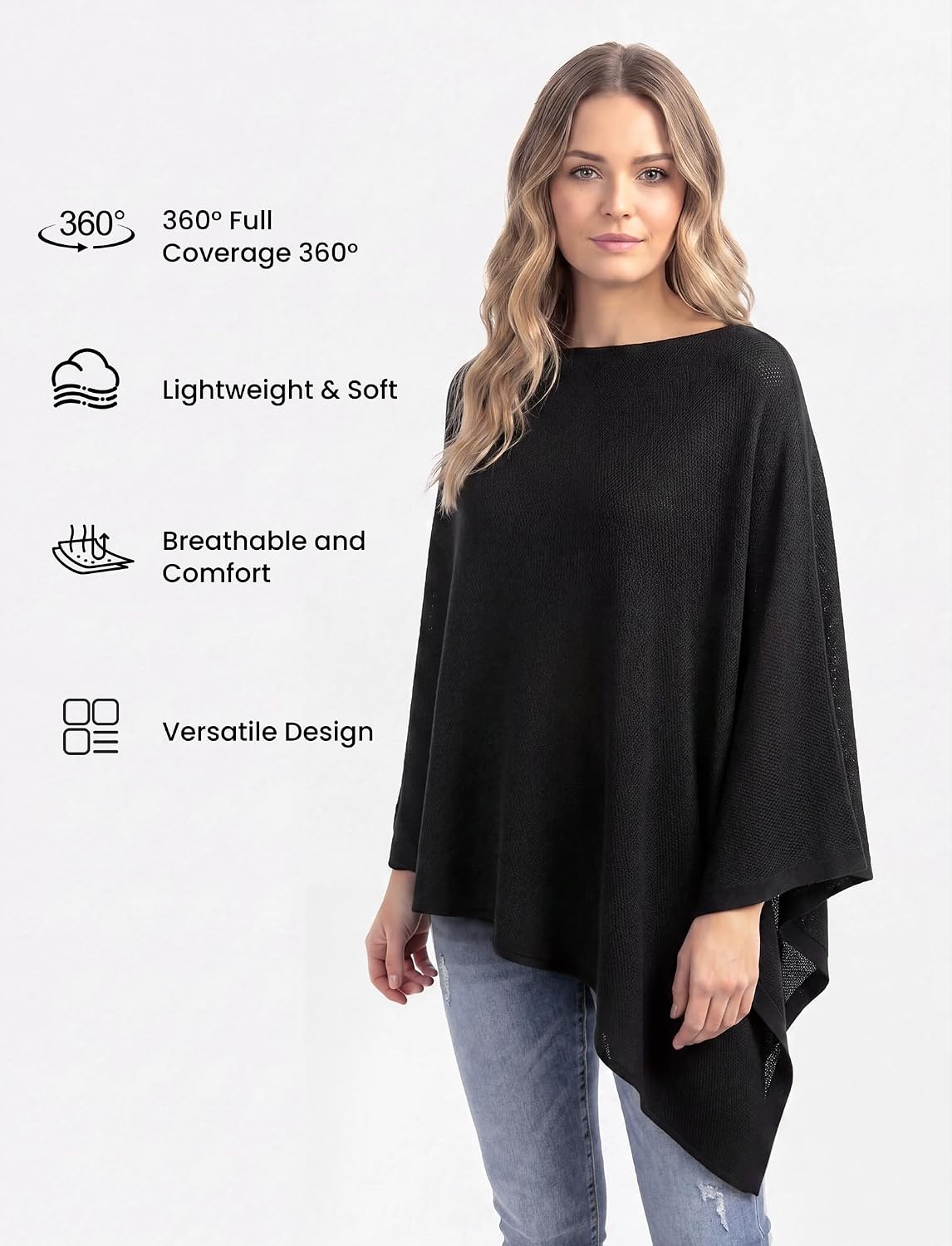 PATPAT Nursing Cover for Breastfeeding, Soft Breathable Privacy Poncho, Multi-Use Solid Knit Breastfeeding Cover for Moms, Portable Nursing Shawl & Baby Blanket (Black)
