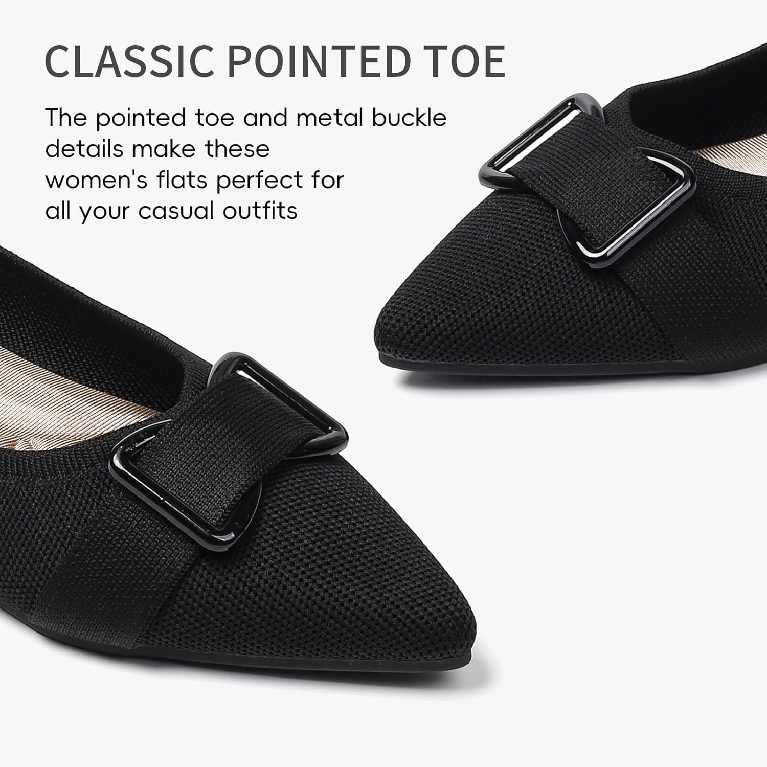 Comfortable Knit Ballet Flats Shoes for Women, Pointed Toe Womens Flats Arch Support Dress Shoes for Work Causal - Image 4