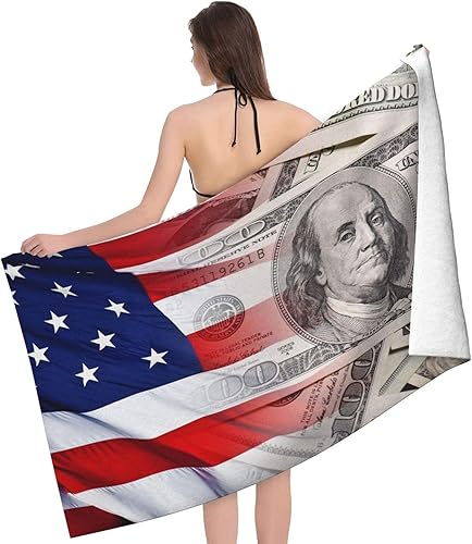 Yaateeh Toalla de playa absorbente sin arena, toalla de baño para natación, viajes, yoga, campamento, bandera dólar en efectivo