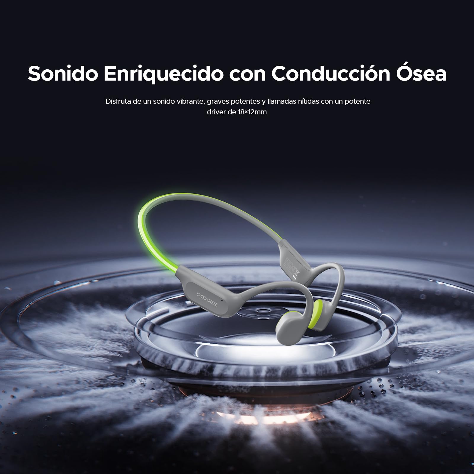 Auriculares de Conducción Ósea, Cinta LED, Impermeable IP68 Auriculares para Nadar, 10 Horas de Autonomía, Bluetooth 6.0, Modo MP3, Almacenamiento 32GB, Adecuados para Ciclismo (Gris)