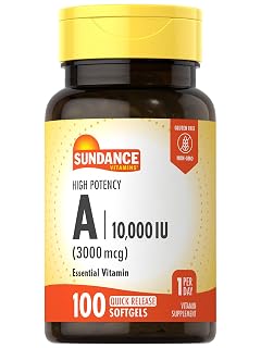Sundance High Potency Vitamin A Softgels 3000mcg 100 Count Essential Vitamin Non-GMO and Gluten Free Supplement