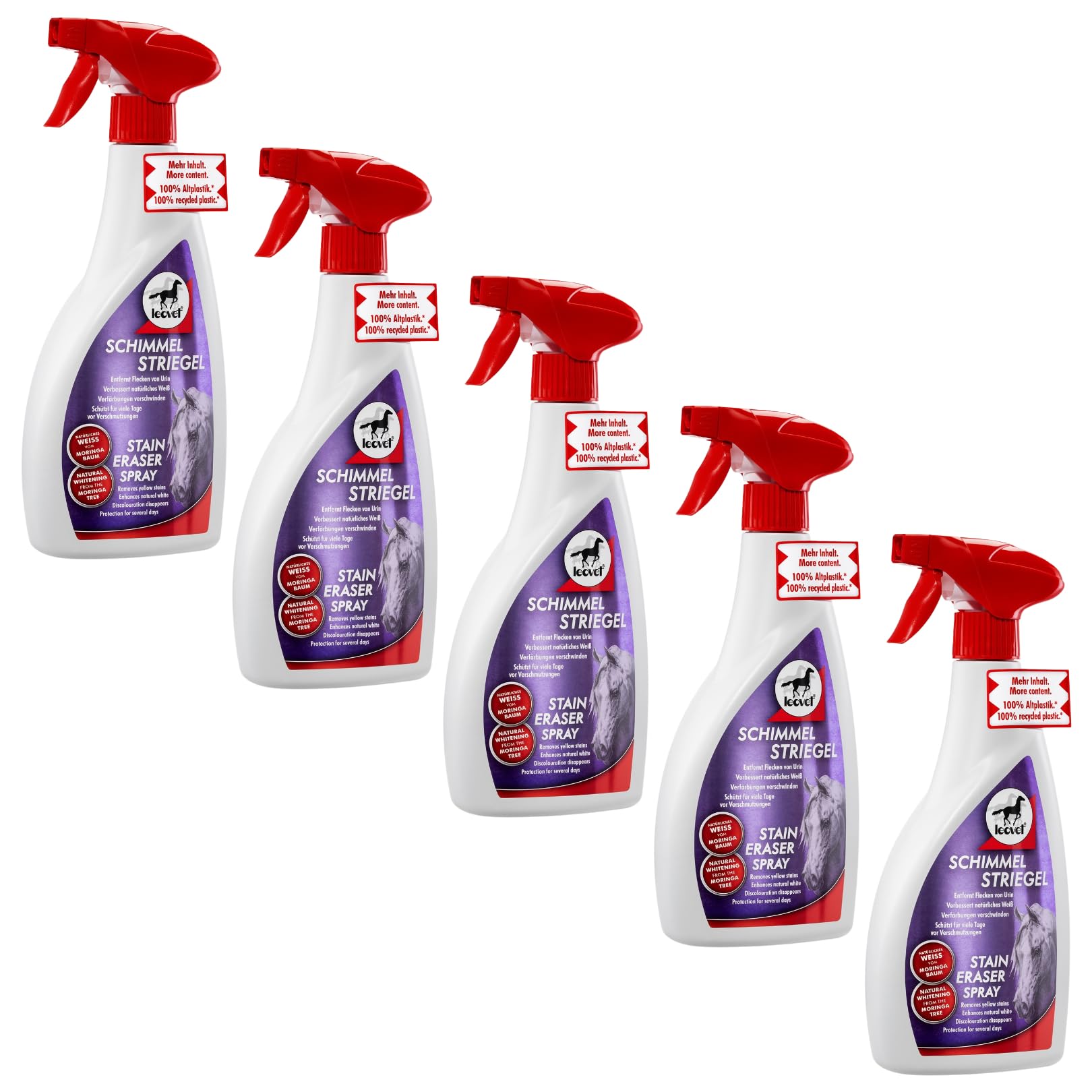 RL24 leovet - Schimmel Striegel | Mähnenspray für Pferde | entfernt Flecken & Verfärbungen | Schweifspray für brillanten Weißeffekt | stark rückfettende Fellpflege | 5 x 550 ml Spray (5er Set)