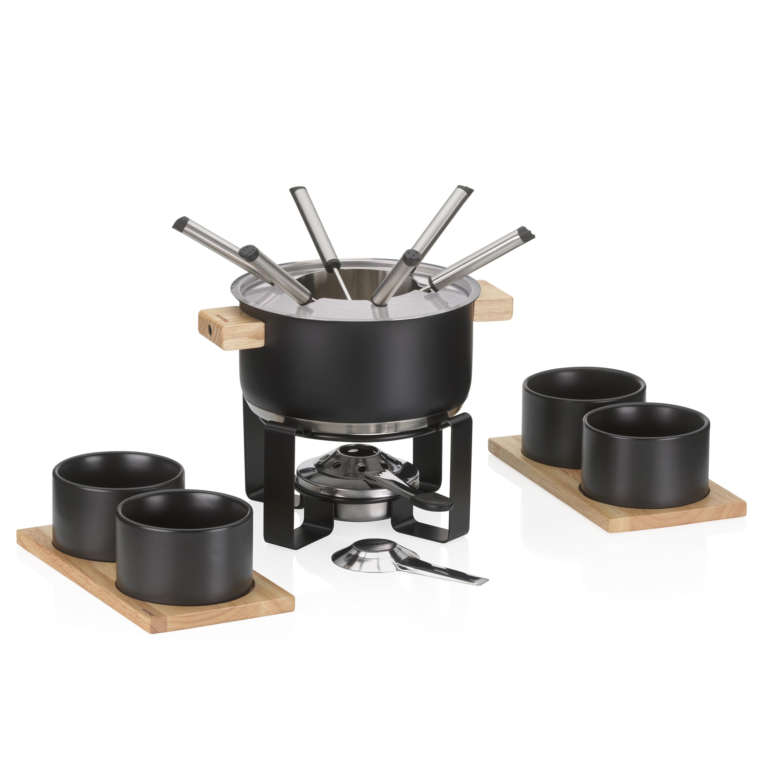 kela Fleischfondue Set 16tlg, Edelstahl Fondue für 6 Personen GUNTEN, Fondueset mit Brennpastenhalter, Gabeln, Gabelhalter,