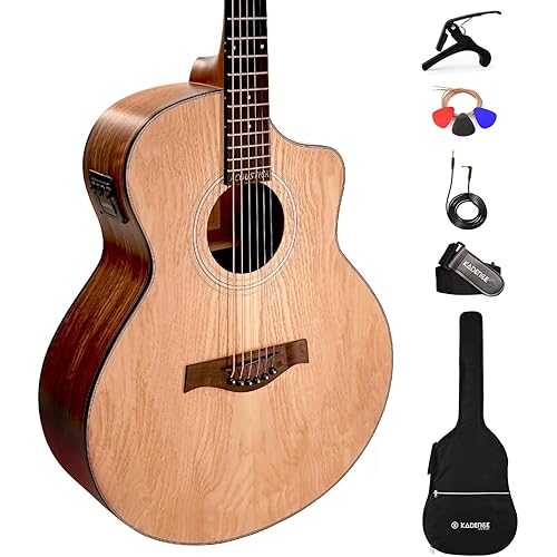 Kadence Electric Acoustic Guitar A06EQN (Ash Wood) - Semi Acoustic Guitar with Pickup, Inbuilt Tuner, Capo, Strings, Picks, Strap, Cable and Padded bag - Electro Guitars for Beginners & Professionals