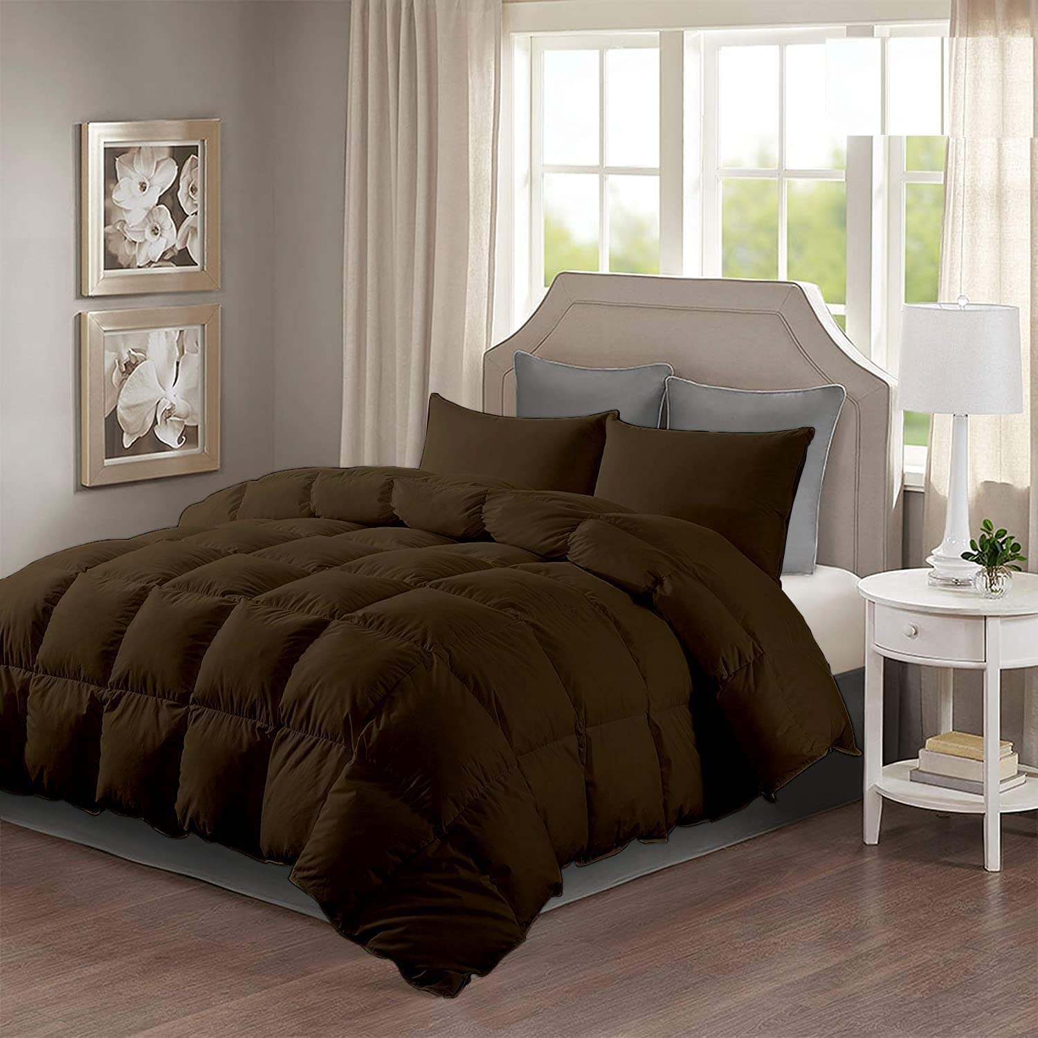 brown down comforter
