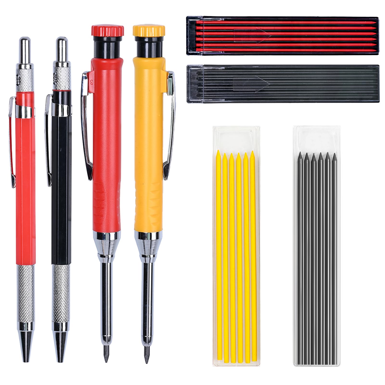 OWLMATE 4 rotuladores de agujeros profundos, rotuladores, marcadores de agujeros profundos, lápiz de carpintero con 36 minas incorporado, lápiz de carpintero para construcción de arquitectos (negro,