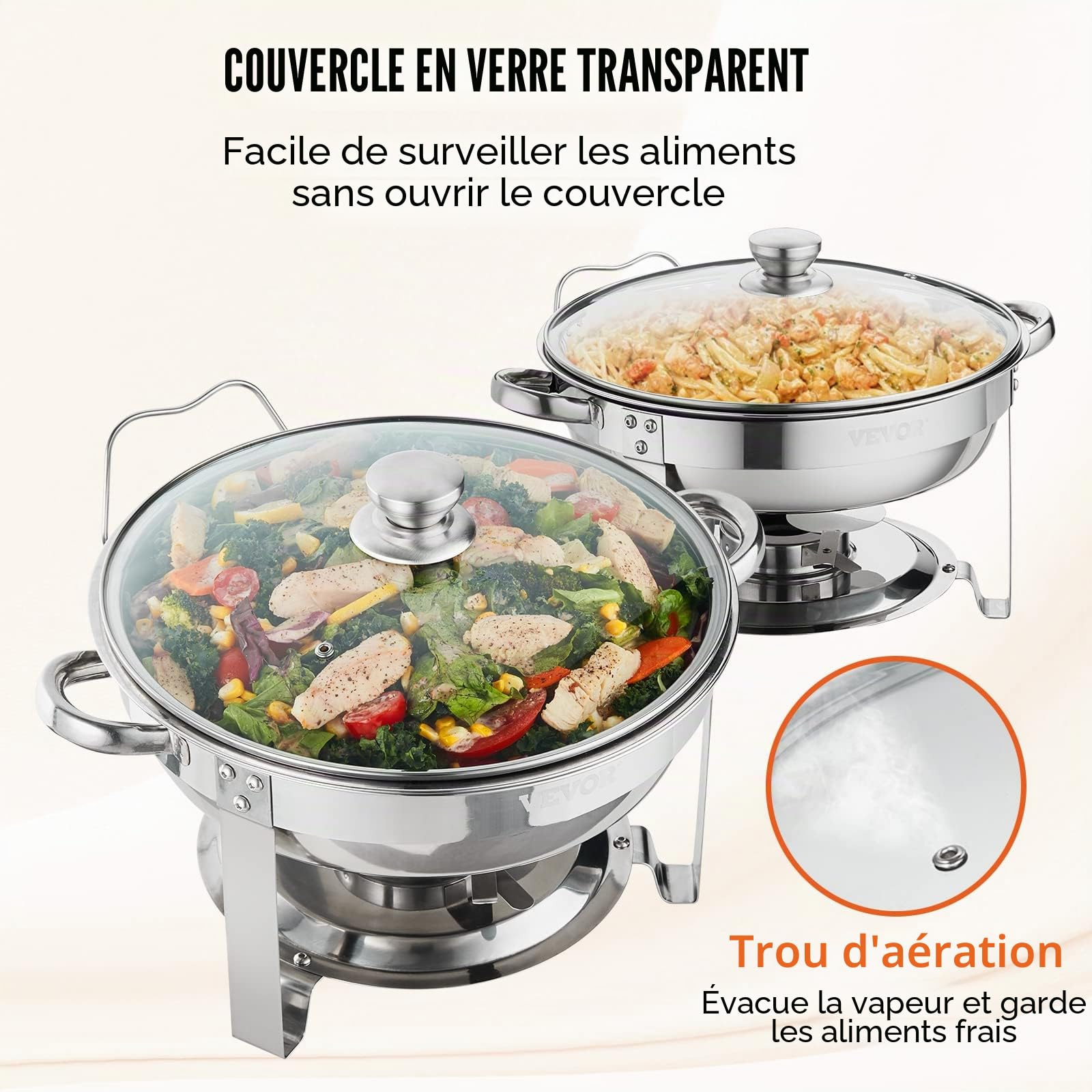 VEVOR Chauffe-Plat Lot de 2 Bacs de 3,5 L Buffet Chauffant à Combustible Réchaud INOX Alimentaire Rond Récipient Maintient au Chaud pour Servir Buffet en Libre-Service Hôtel Traiteur Restauration