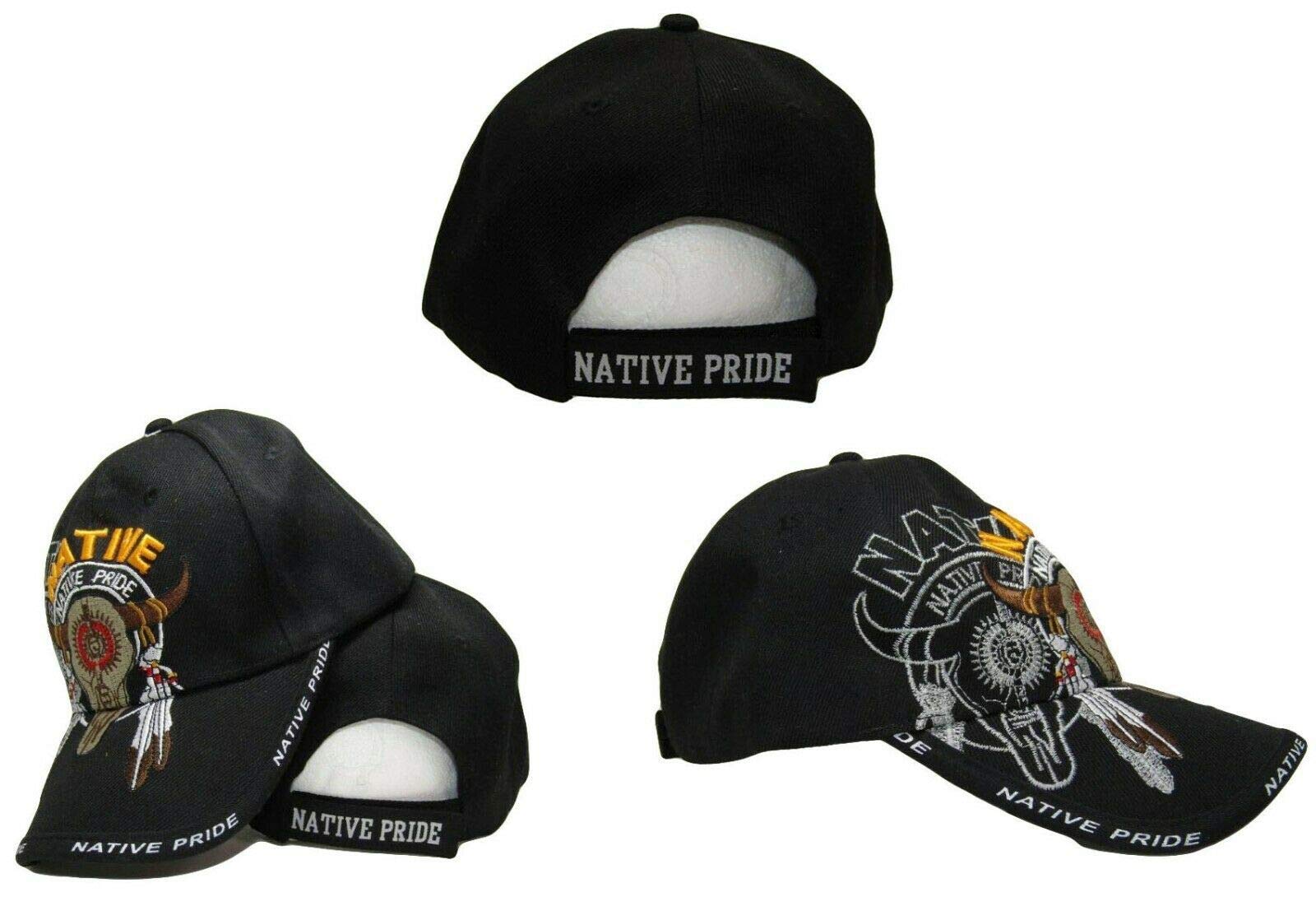 Trade WindsNative Pride American Bull Skull Tribal Shadow Black Indian Embroidered Cap Hat, Multi, One size
