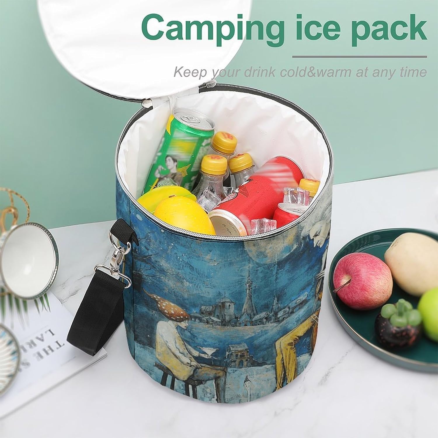 Two People on Chairs Lunch Bag 15L, Insulated Picnic Basket with Leakproof Design - Large Cooler Tote for Camping, Beach, Hiking & Groceries