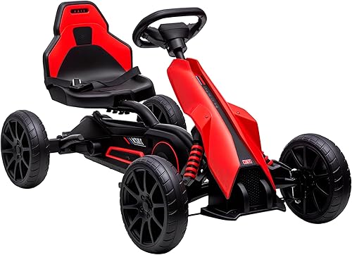 Miniatura 10 de Aosom Go Kart con pedal para niños, juguete para montar al aire libre con asiento ajustable, eje oscilante, freno de mano, 4 ruedas de EVA