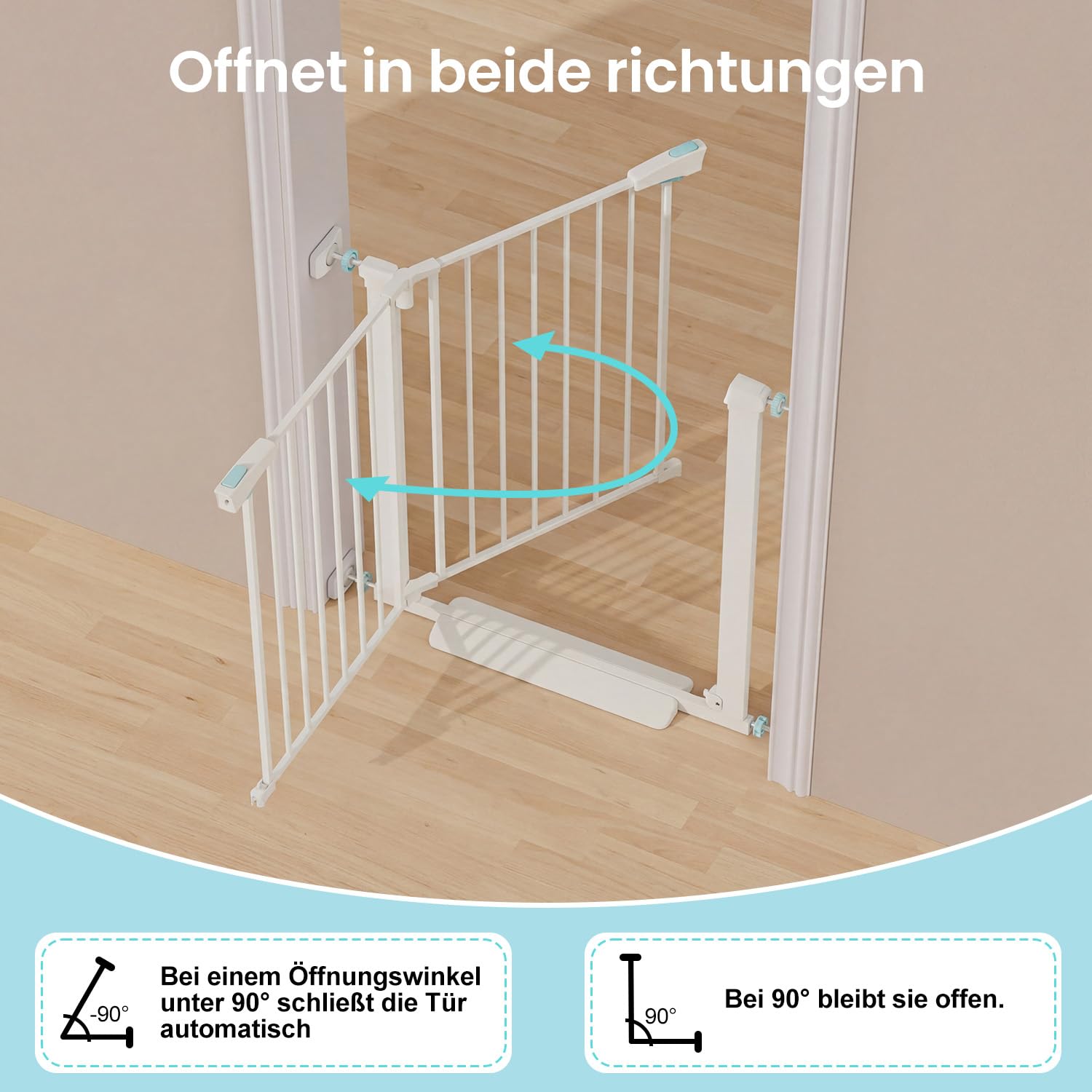YEAUPE PRO Türschutzgitter Ohne Bohren 68-73 cm Babygitter Treppenschutzgitter beidseitig zu öffnen Selbstschließend Weiß