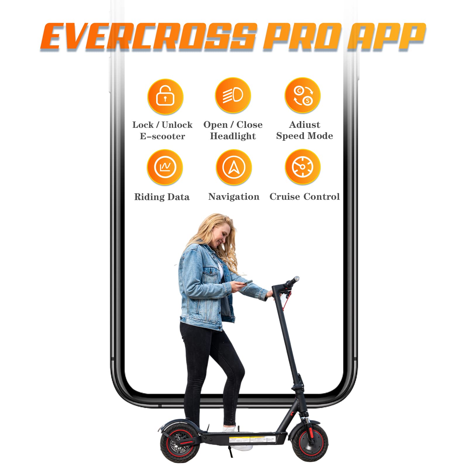 EVERCROSS EV10K PRO App-Enabled Electric Scooter, Electric Scooter Adults with 500W Motor, Up to 19 MPH & 22 Miles E-Scooter, Lightweight Folding Electric Scooter for Adults with 10'' Honeycomb Tires