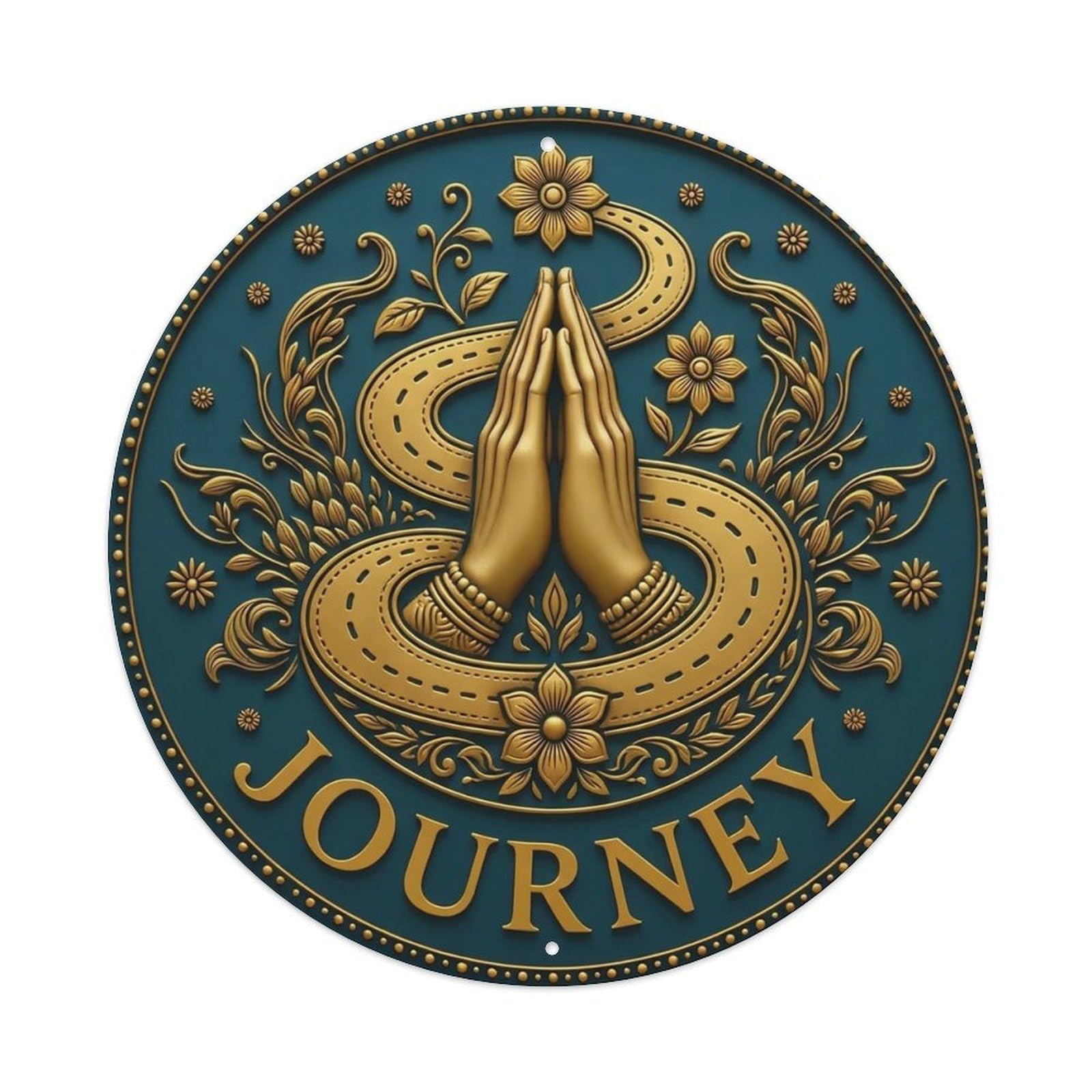 Vintage Namaste Praying Hands Journey Flower Zen Yoga Metal Tin Sign