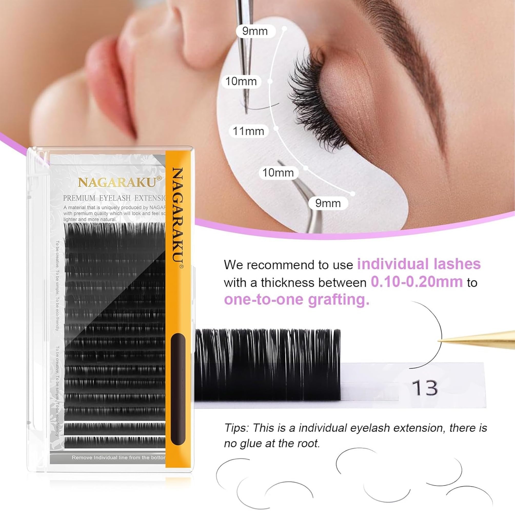 NAGARAKU Eyelash Extensions Individual Lashes 7-15mm Mix Synthetics Classic 16 rows Matte Black Soft Lash Extension (Curl-B, 0.03mm) 4