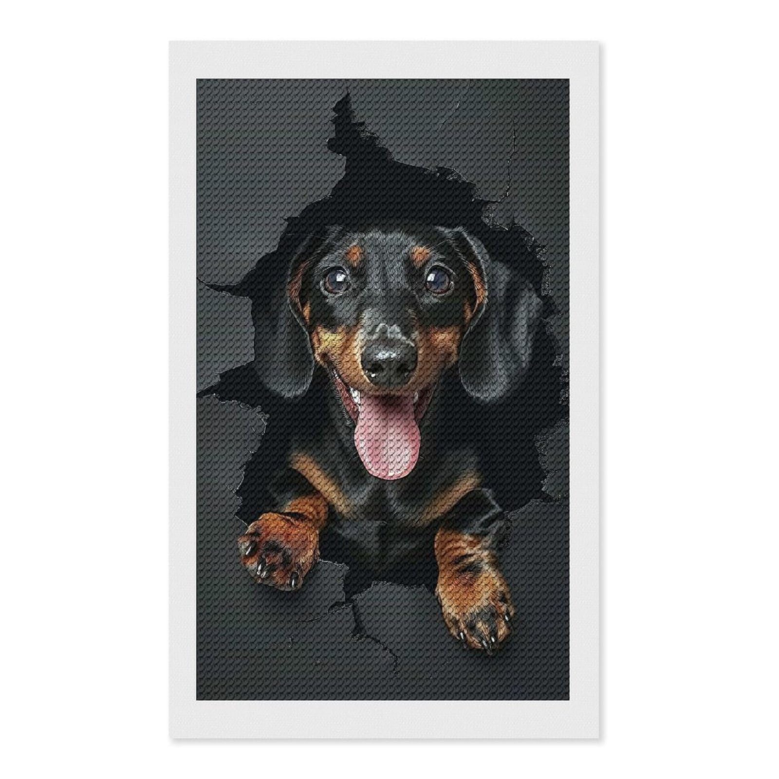 Junmoney Dachshund Dog Diamond Painting Set 12"x20", Sparkling Round Gems, Decorate Your Room, Fun Craft Experience, Modern Decor