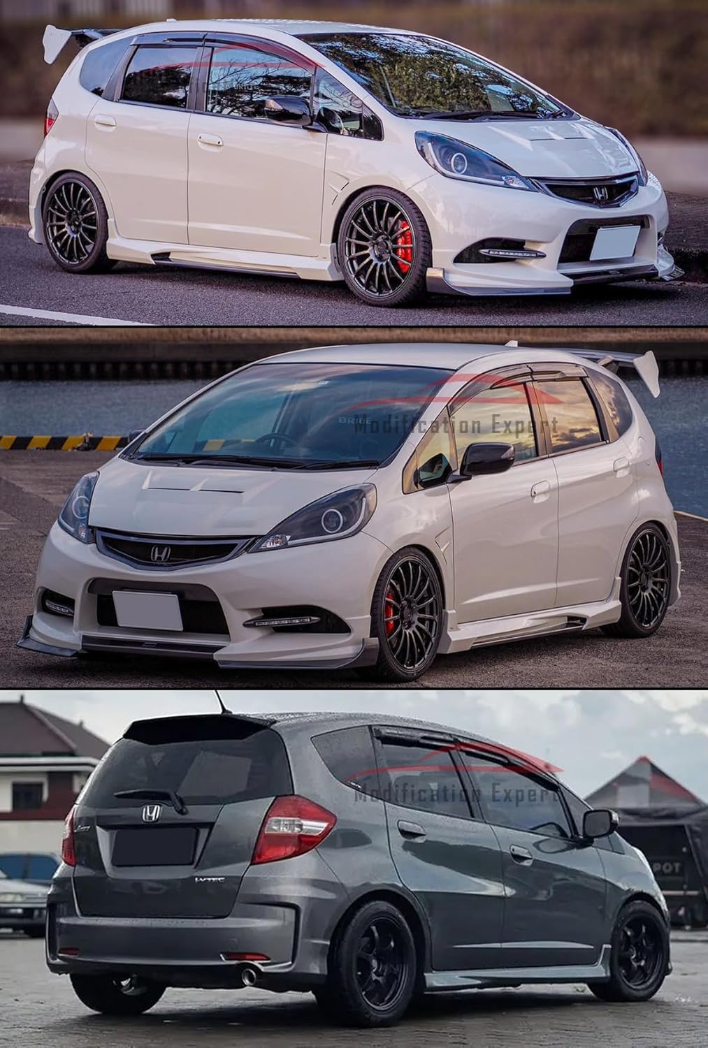 Fits for 2009-2014 Honda Fit GE8 Hatchback 3D Wavy JDM Mugen Style Window Visors Rain Guards Deflectors