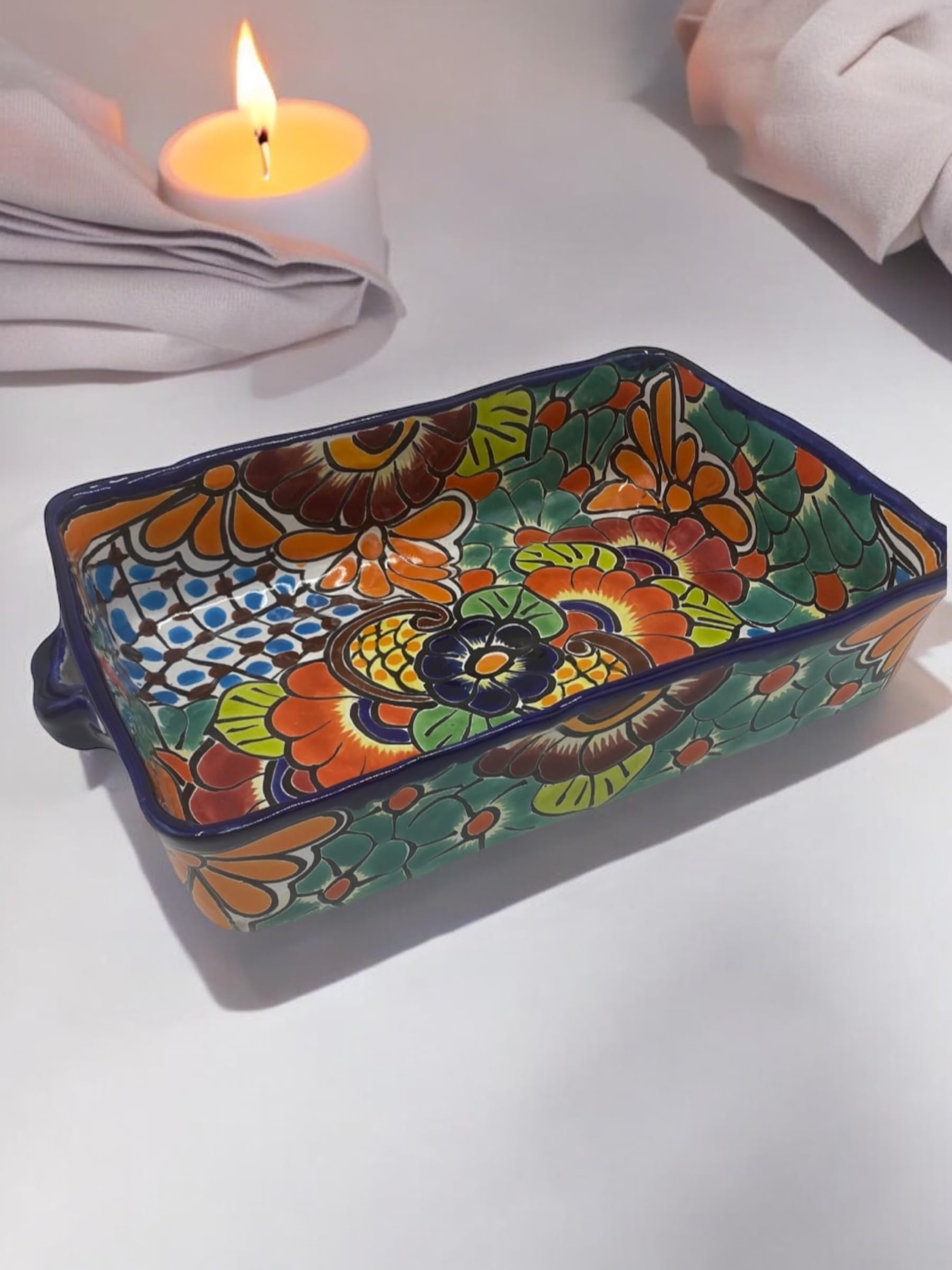 Talavera Casserole Dish - 13x9 Inches, Hand-Painted Mexican Pottery, Unique and Oven Safe, Dishwasher Safe, Handmade in Mexico