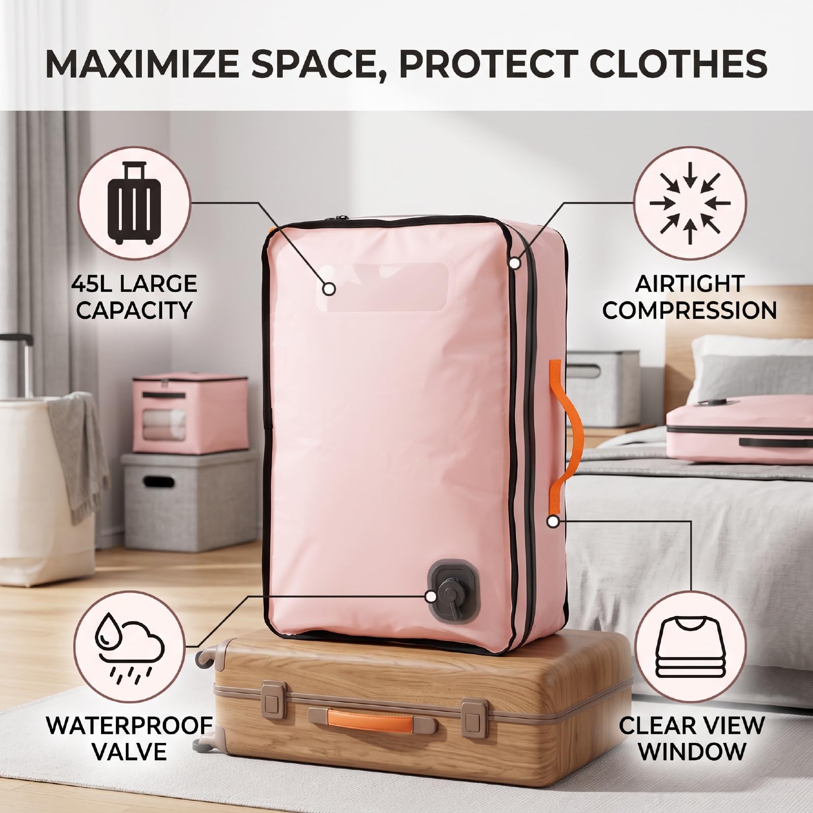 Sac de Compression Sous Vide Pliable pour Voyage, 45 L