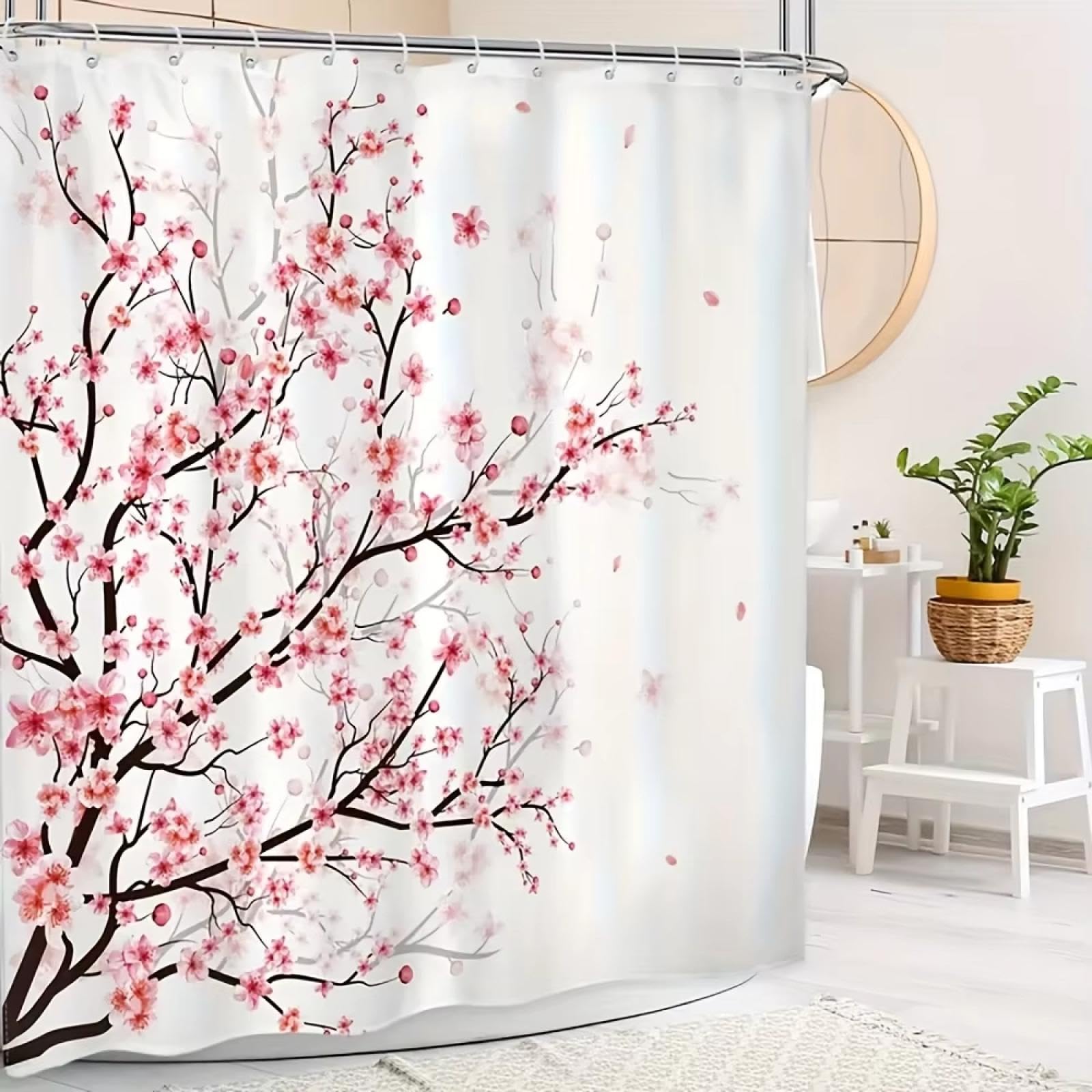 Rideau de douche 120x220 rose grand format motif floral 3D