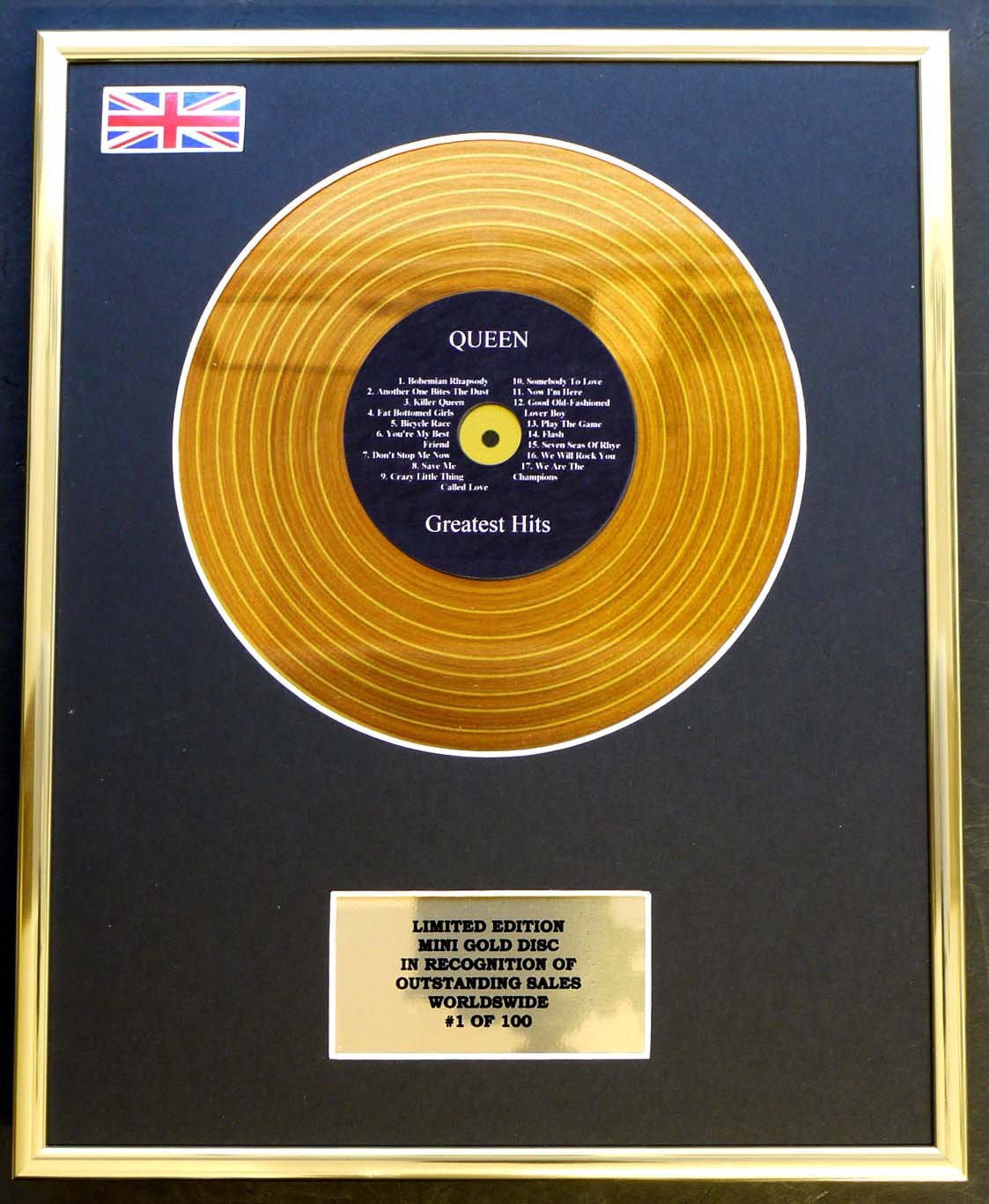 Limited Edition Mini Gold Disc Display Gold Queen/Mini Disc Display/Limited Edition/Coa/Greatest Hits